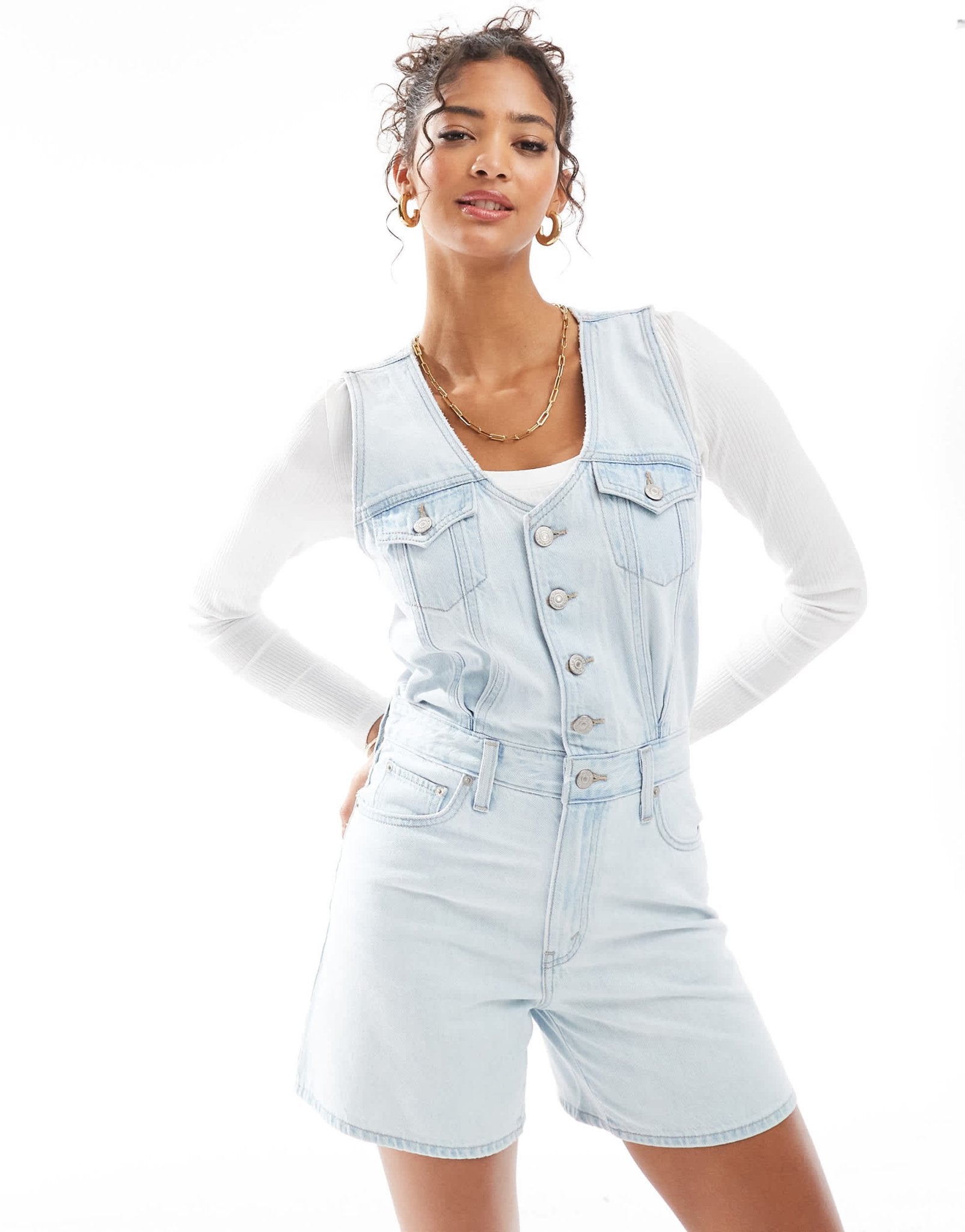 Levi's vest denim playsuit in light blue - ASOS Sample Sale EU Store