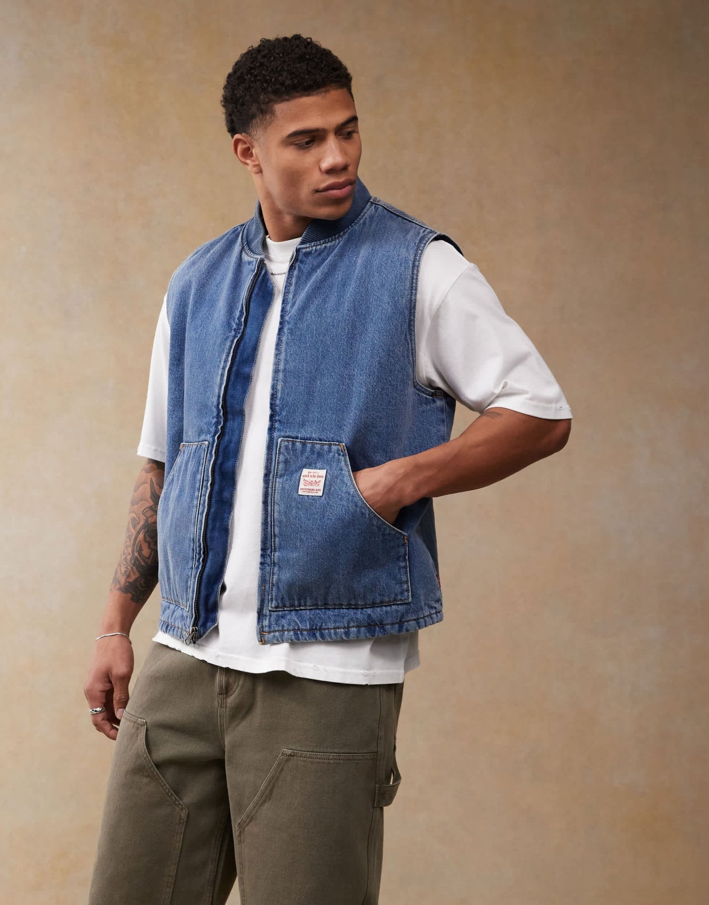 Levi's Workwear Sansome padded denim vest in mid wash blue - ASOS Sample Sale EU Store