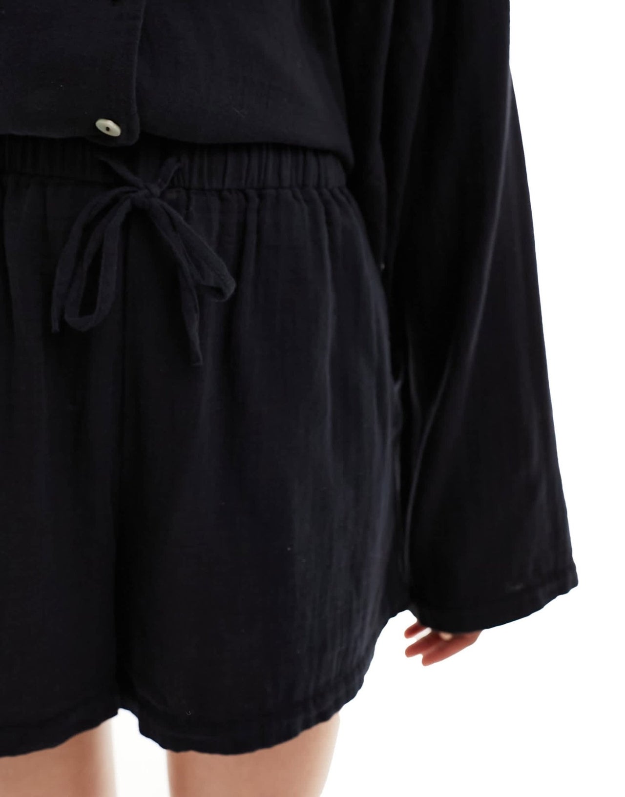 Lindex cotton gauze beach shirt & short co - ord in black - ASOS Sample Sale EU Store