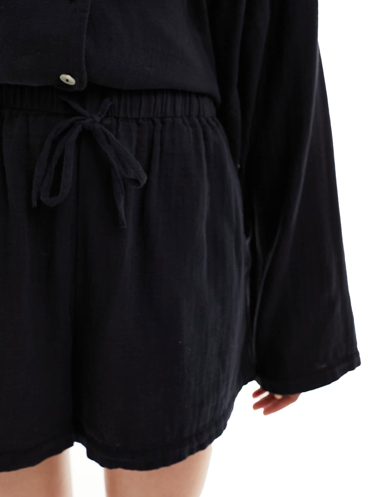 Lindex cotton gauze beach shirt & short co - ord in black - ASOS Sample Sale EU Store