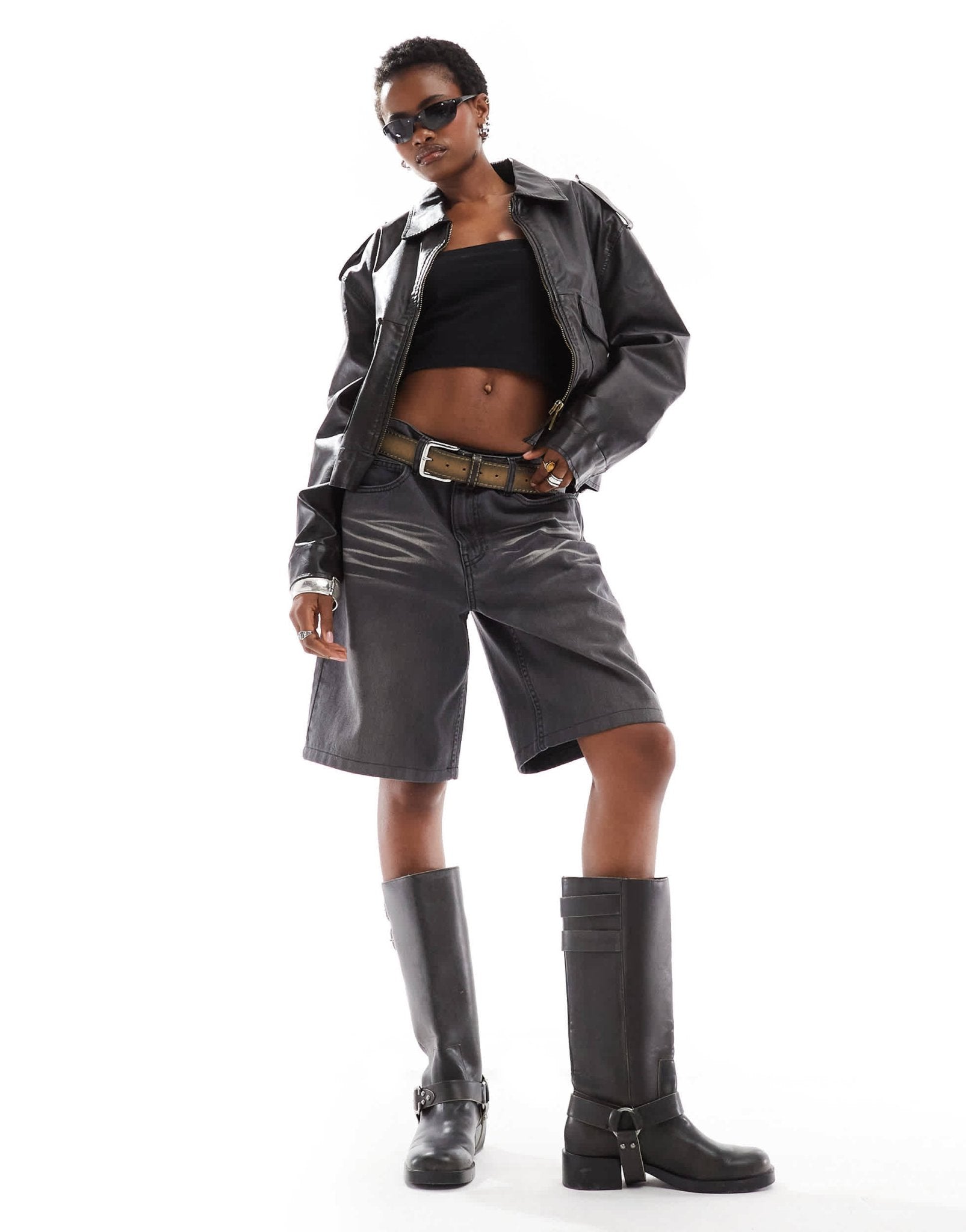 Lioness boxy leather look bomber jacket in black - ASOS Sample Sale EU Store