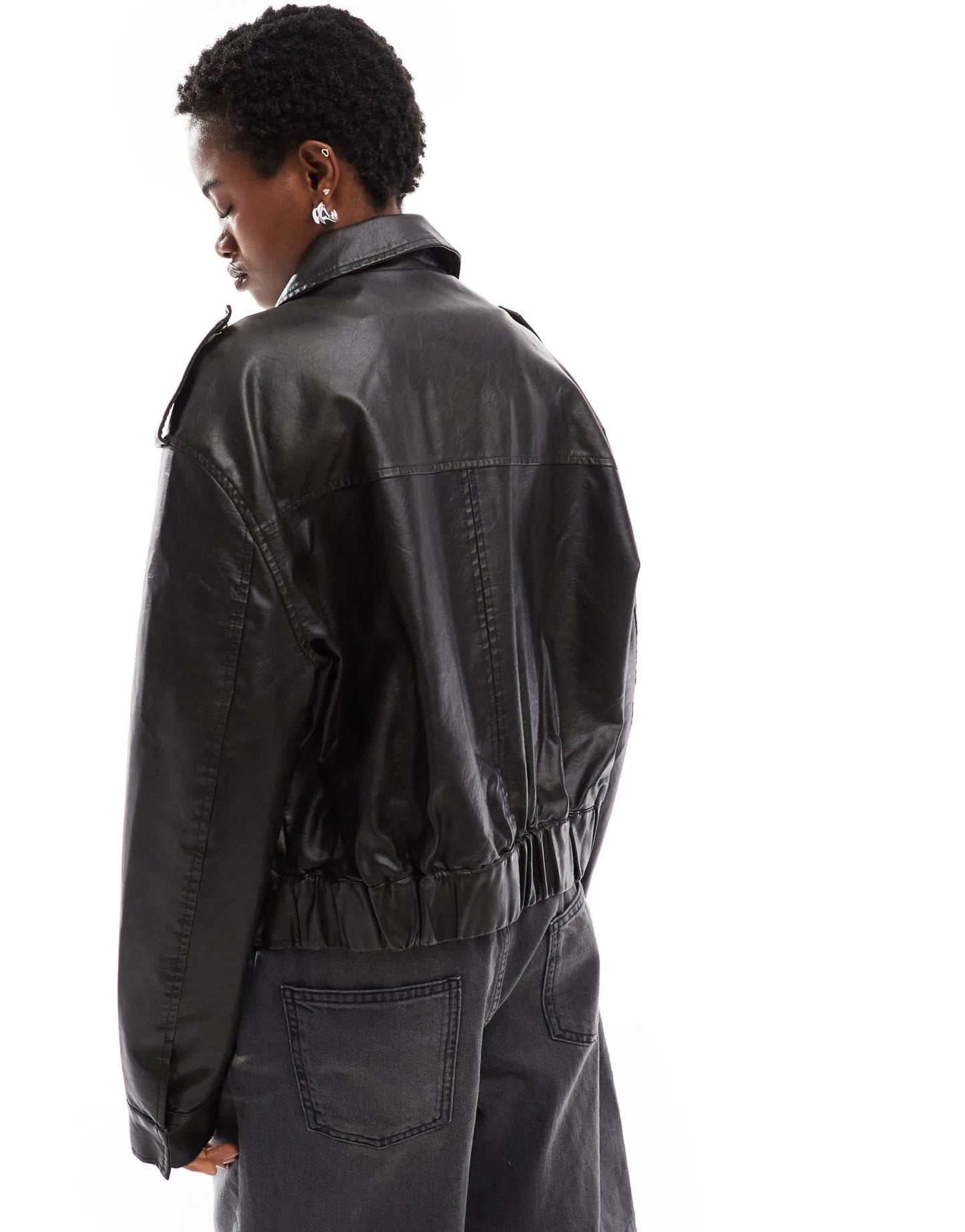Lioness boxy leather look bomber jacket in black - ASOS Sample Sale EU Store