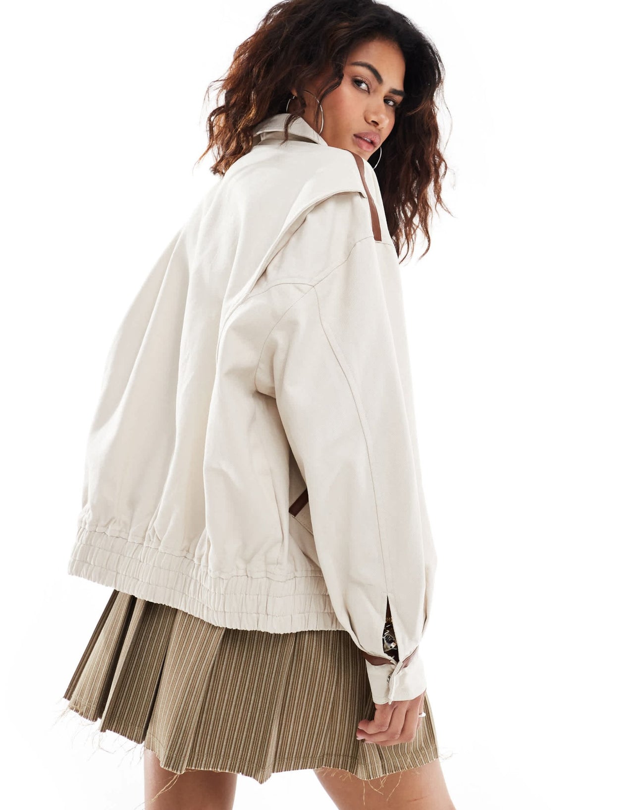 Lioness collar detail bomber jacket with leather look trim in beige - ASOS Sample Sale EU Store