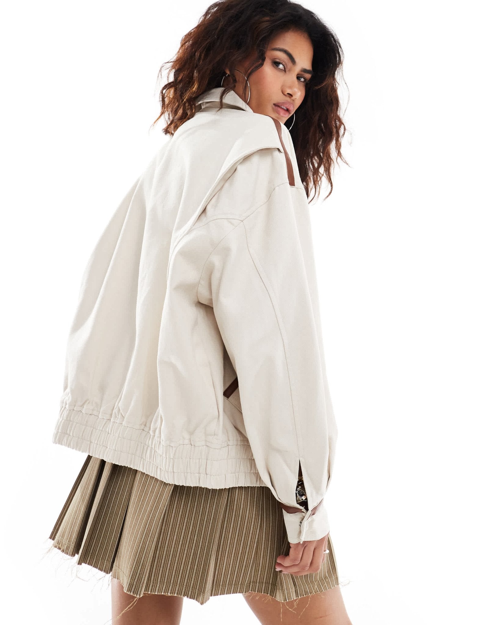 Lioness collar detail bomber jacket with leather look trim in beige - ASOS Sample Sale EU Store