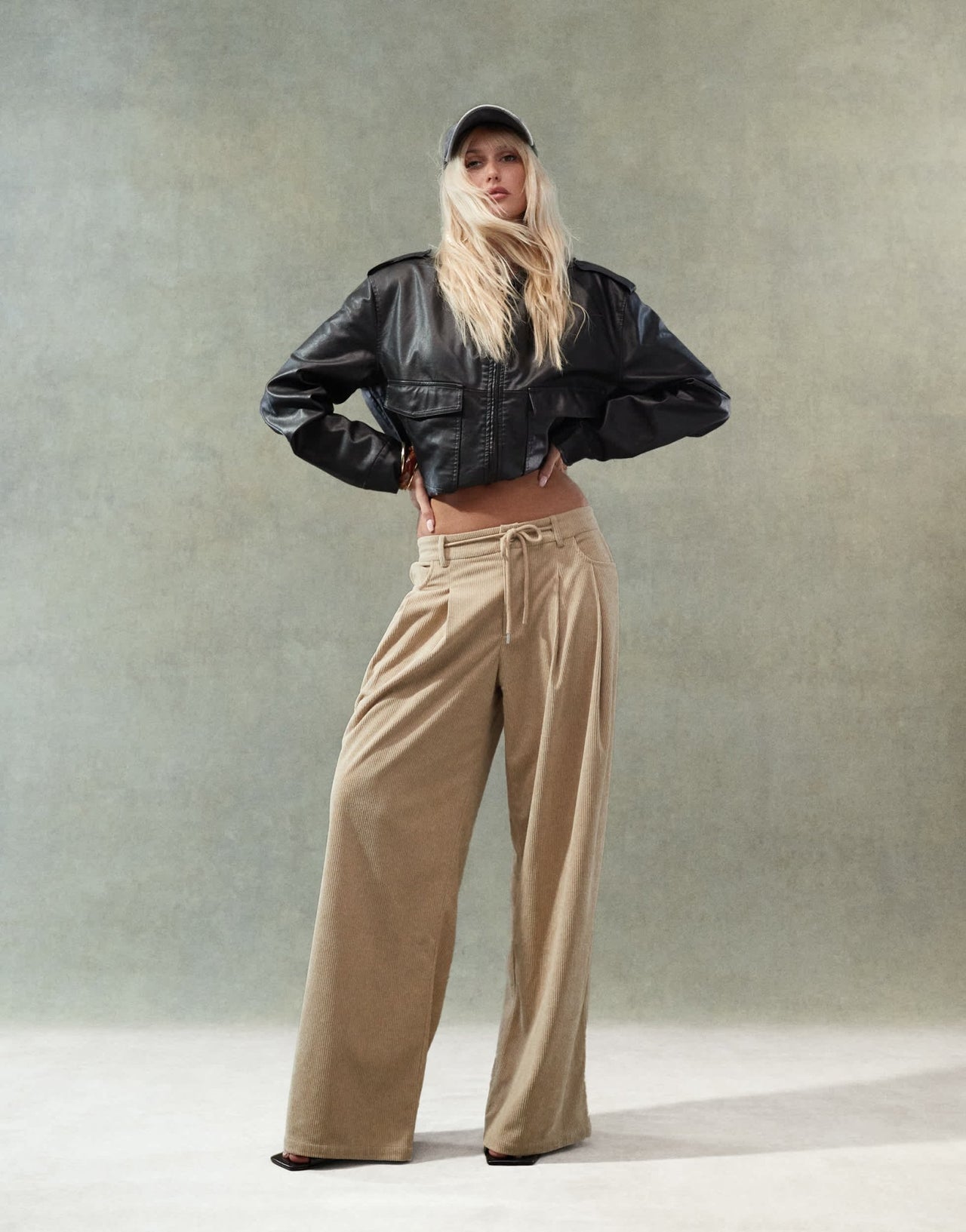 Lioness corduroy slouchy low rise tie detail wide leg trousers in beige - ASOS Sample Sale EU Store