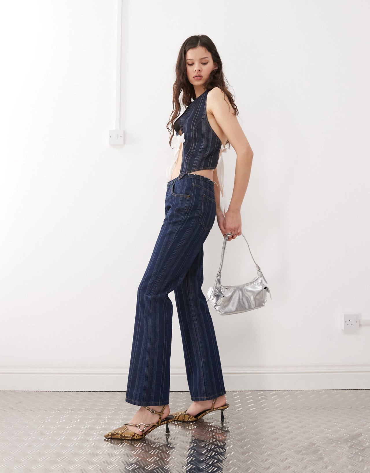 Lioness denim low rise flared jeans co - ord in dark denim stripe - ASOS Sample Sale EU Store