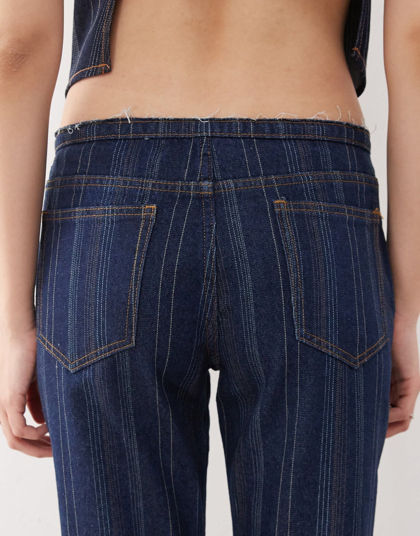 Lioness denim low rise flared jeans co - ord in dark denim stripe - ASOS Sample Sale EU Store