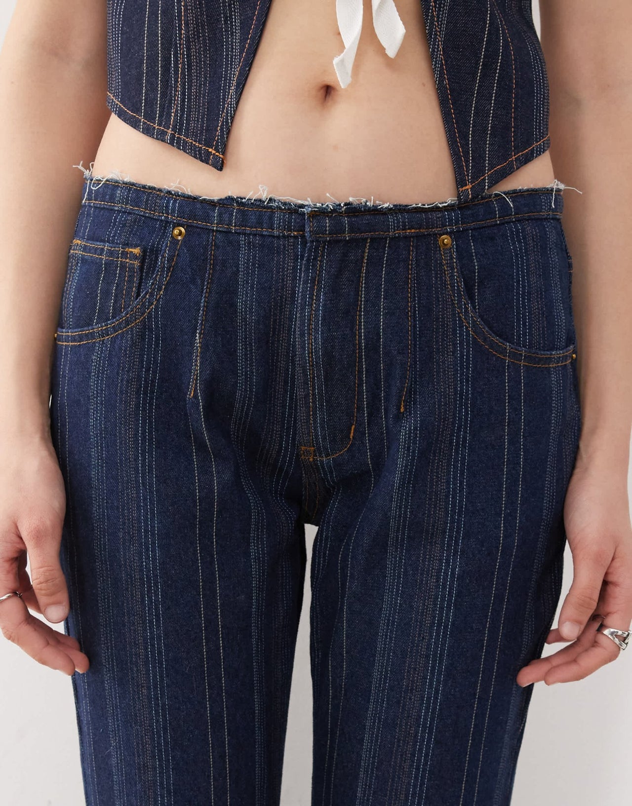 Lioness denim low rise flared jeans co - ord in dark denim stripe - ASOS Sample Sale EU Store