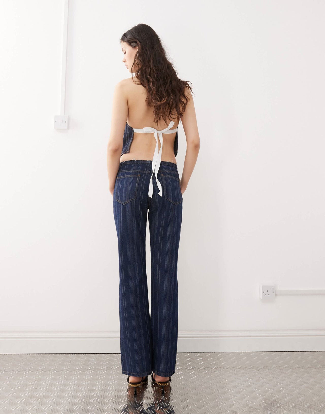 Lioness denim low rise flared jeans co - ord in dark denim stripe - ASOS Sample Sale EU Store