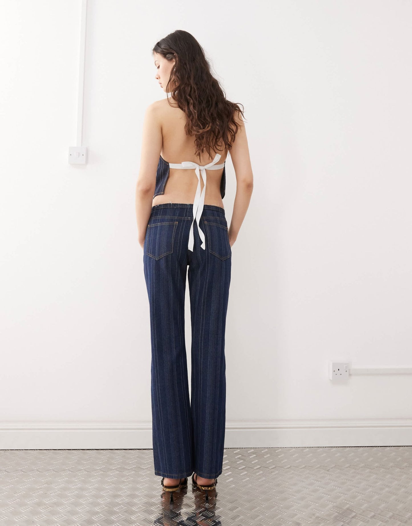 Lioness denim low rise flared jeans co - ord in dark denim stripe - ASOS Sample Sale EU Store