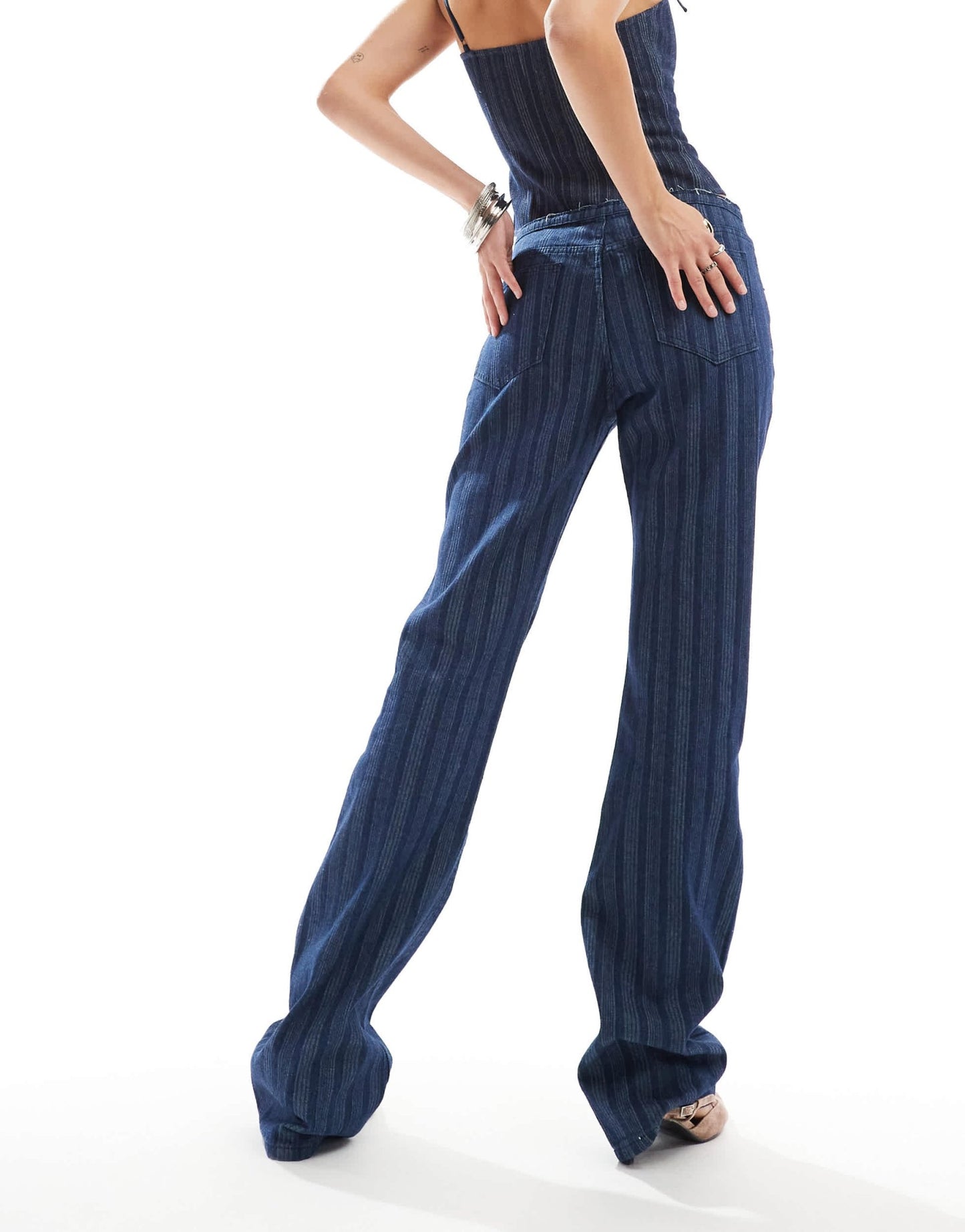 Lioness denim low rise flared leg jeans co - ord in dark blue pinstripe - ASOS Sample Sale EU Store