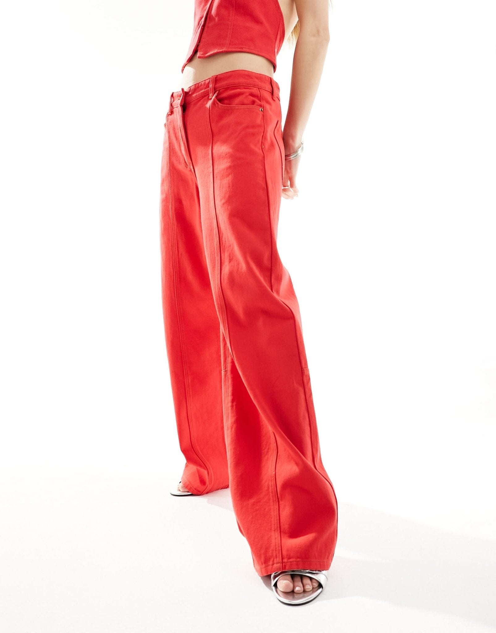 Lioness denim wide leg lowrise jeans co - ord in red - ASOS Sample Sale EU Store