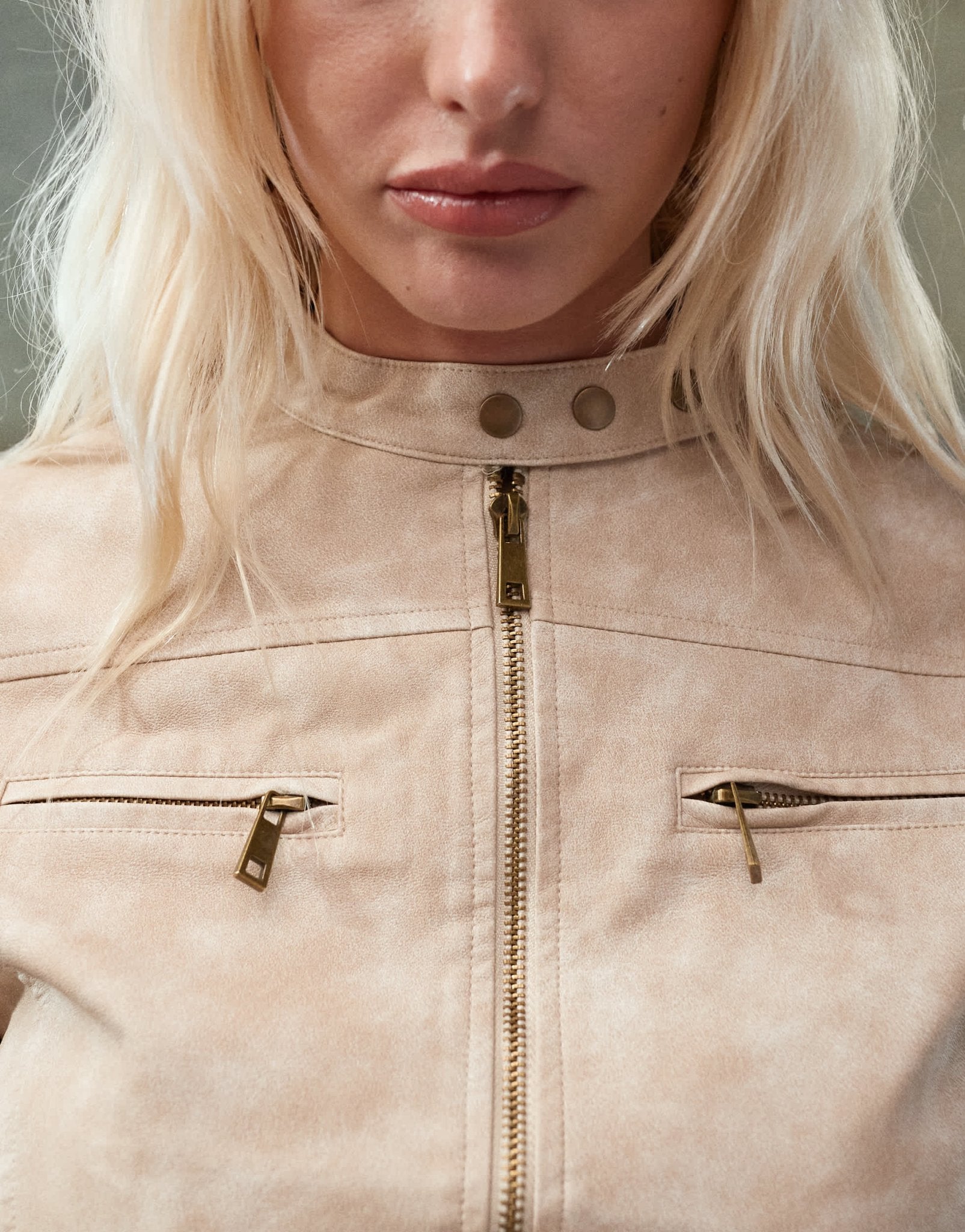 Lioness fitted leather look moto jacket in beige - ASOS Sample Sale EU Store