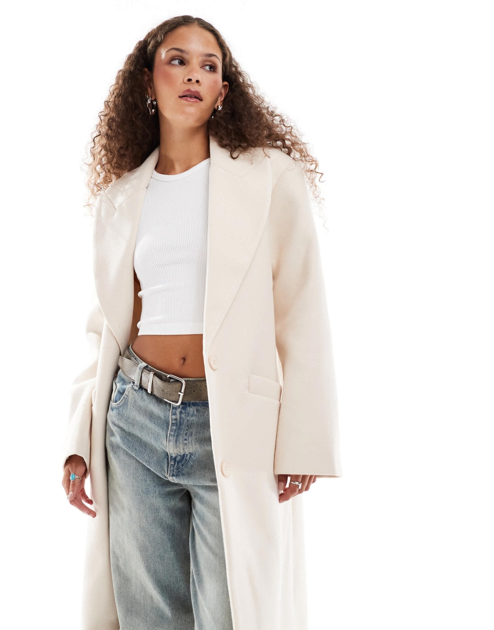 Lioness formal wool look maxi coat in cream - ASOS Sample Sale EU Store