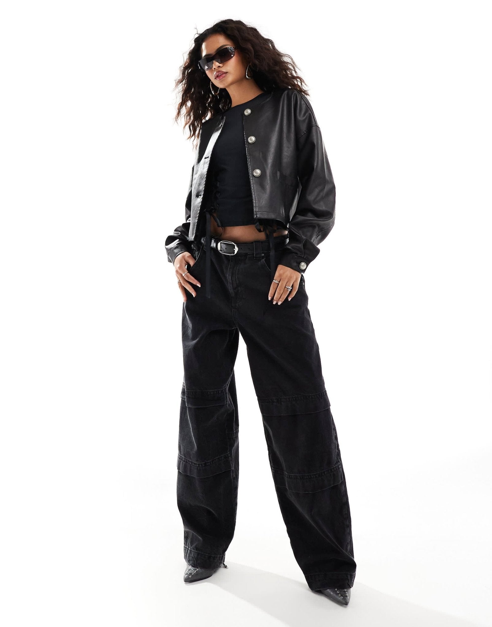 Lioness leather look collarless bomber jacket in black - ASOS Sample Sale EU Store