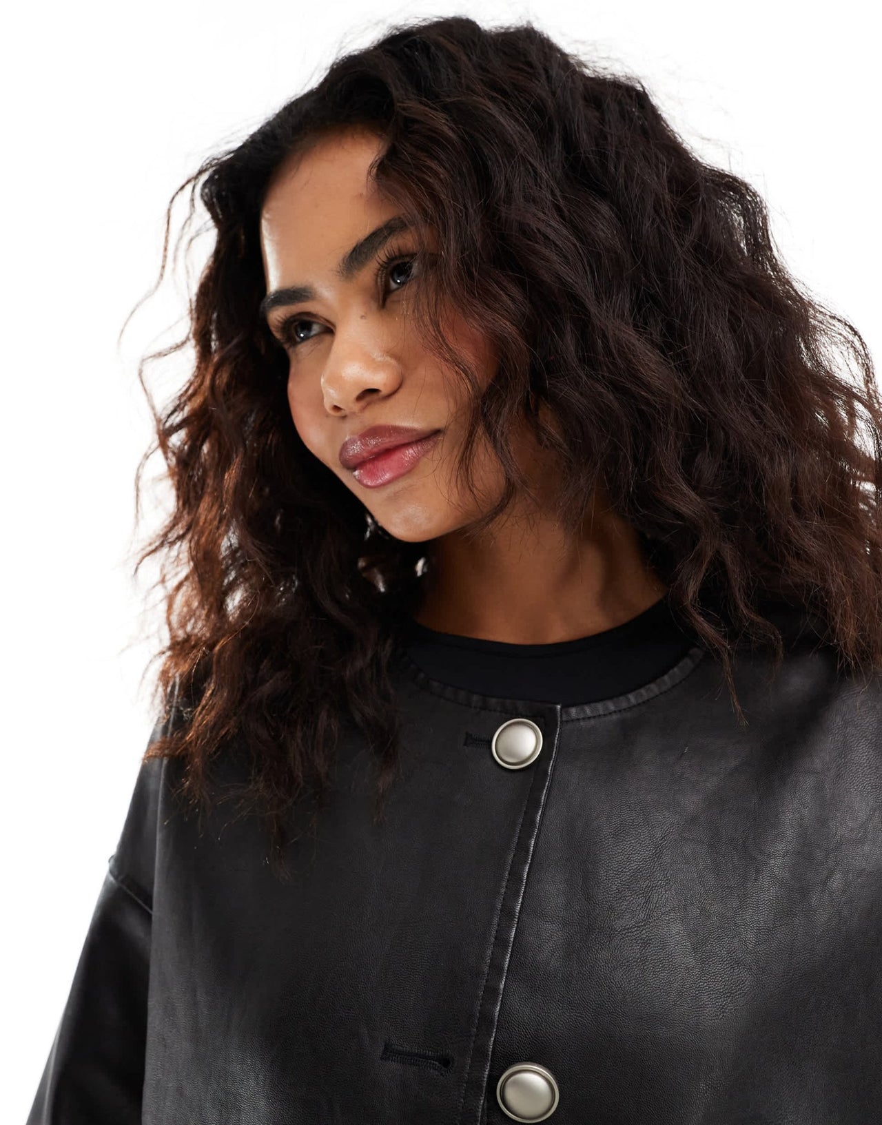 Lioness leather look collarless bomber jacket in black - ASOS Sample Sale EU Store