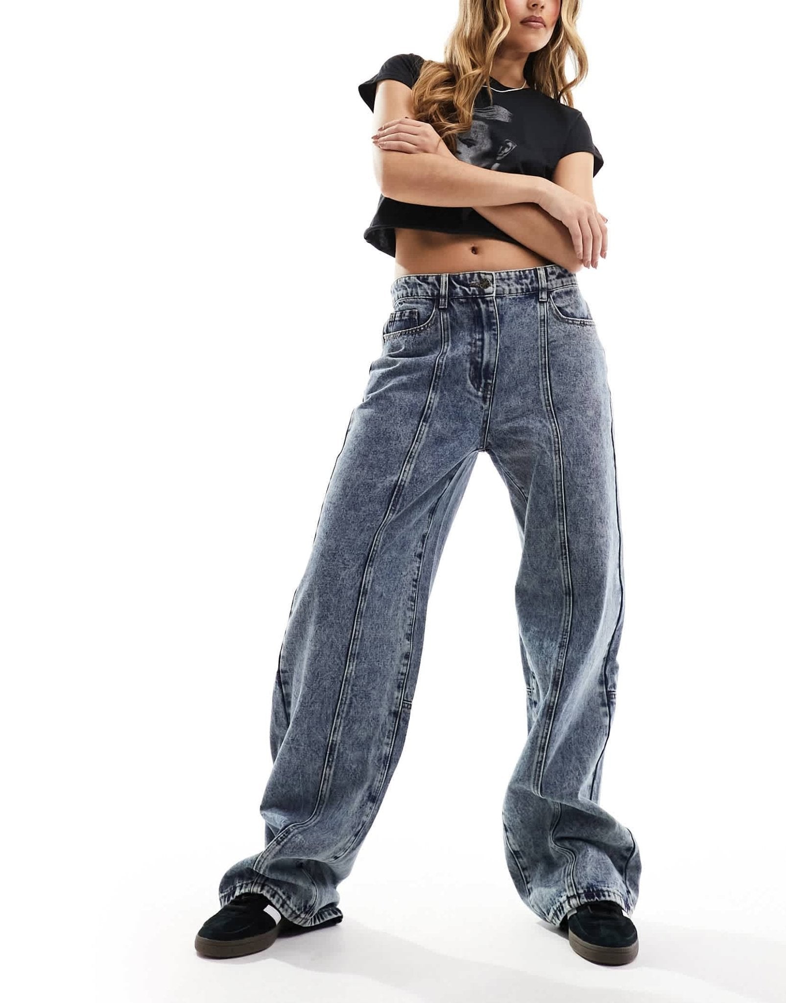 Lioness low rise seam detail baggy jeans in dark acid blue wash - ASOS Sample Sale EU Store