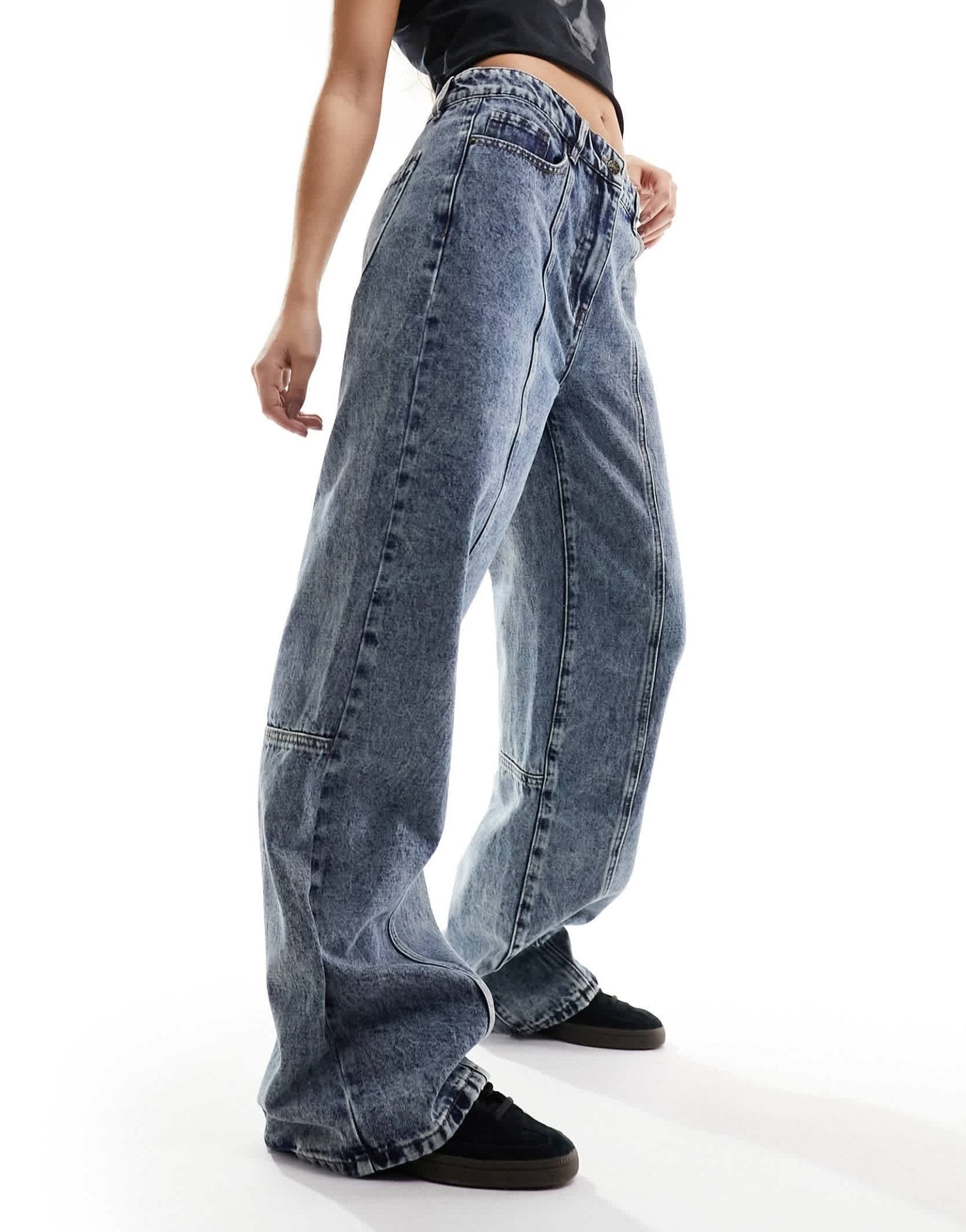 Lioness low rise seam detail baggy jeans in dark acid blue wash - ASOS Sample Sale EU Store