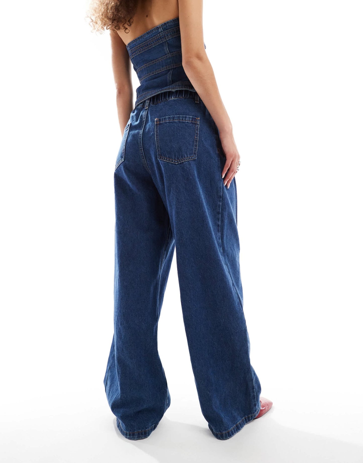 Lioness low rise tie detail baggy pleat front jeans co - ord in dark blue wash - ASOS Sample Sale EU Store