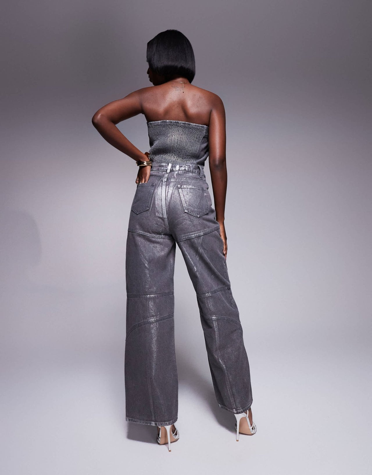 Liquor N Poker bandeau panel detail jumpsuit in metallic silver - ASOS Sample Sale EU Store