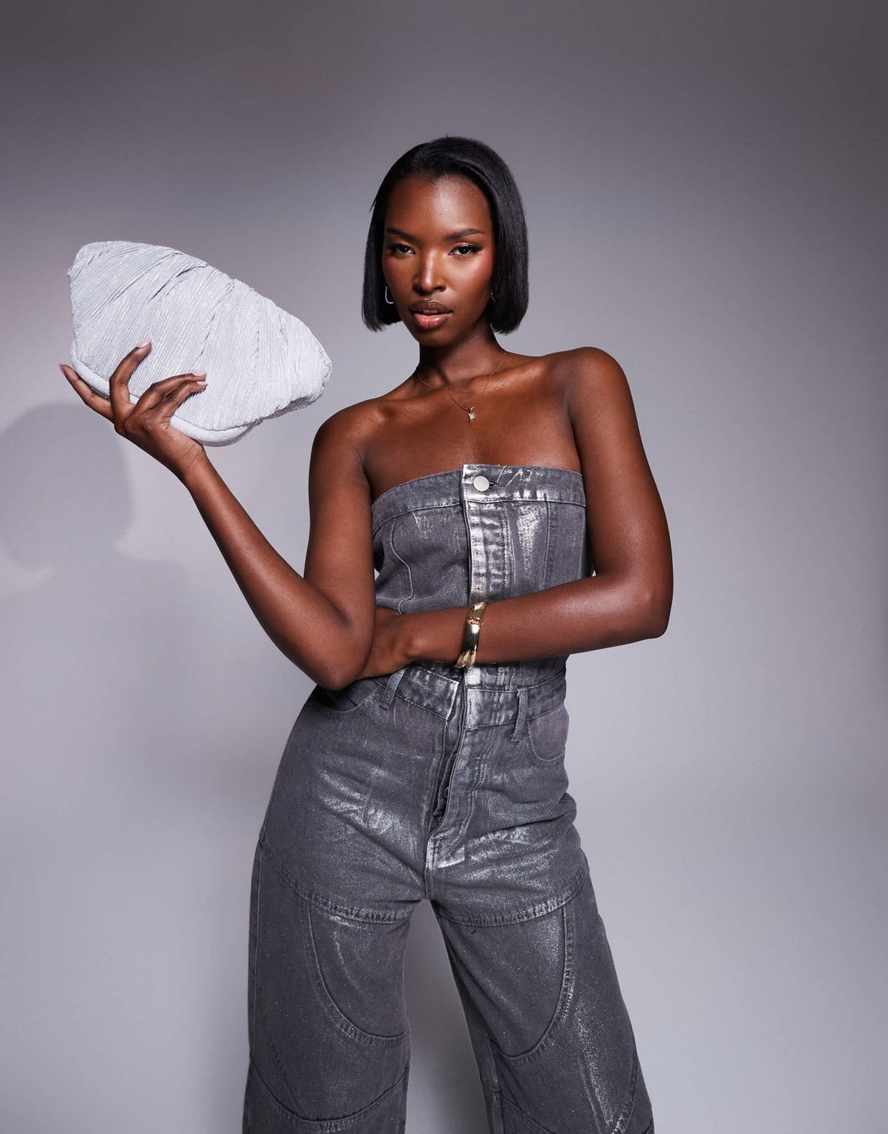 Liquor N Poker bandeau panel detail jumpsuit in metallic silver - ASOS Sample Sale EU Store