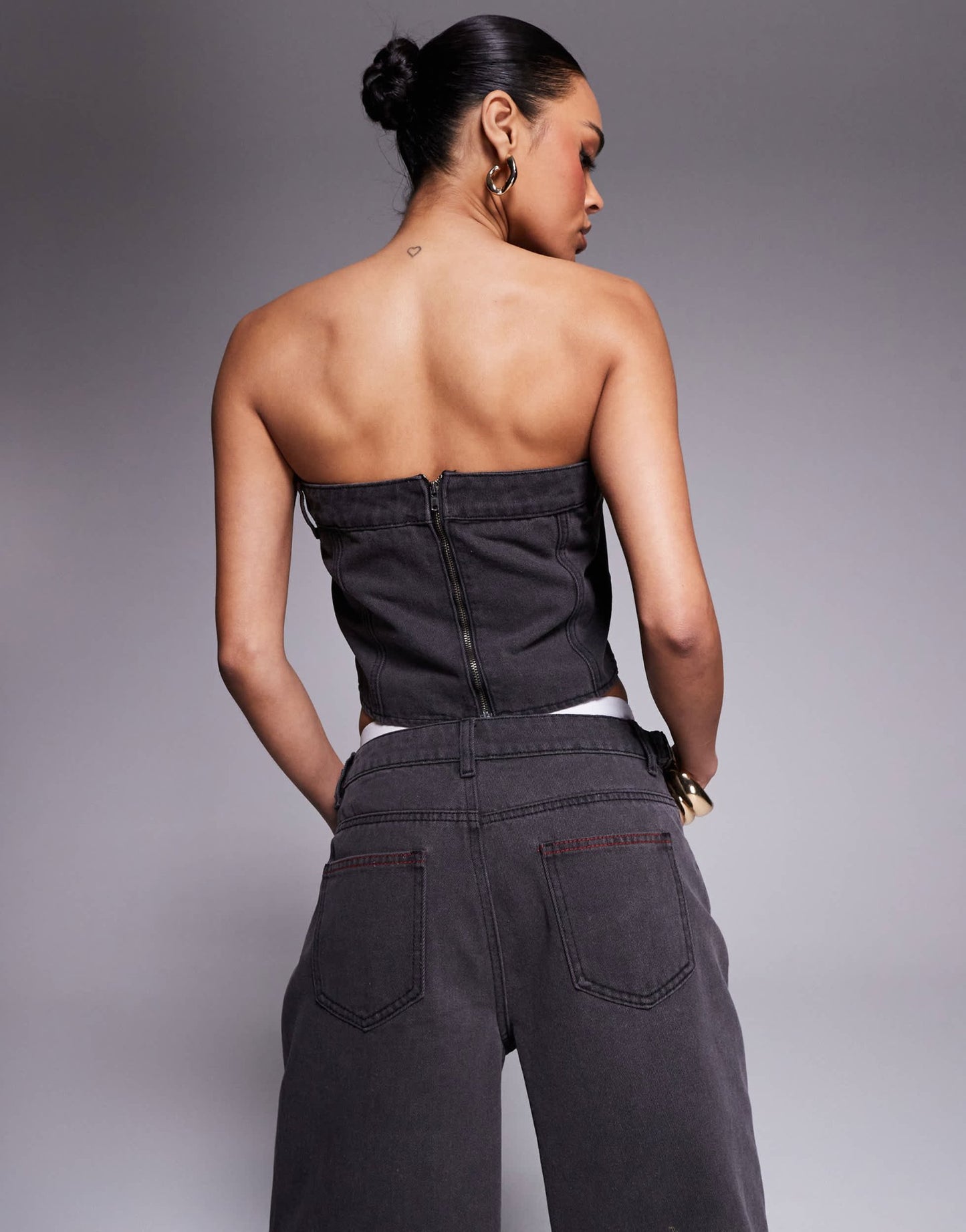 Liquor N Poker denim bandeau utility corset in dirty black wash - ASOS Sample Sale EU Store