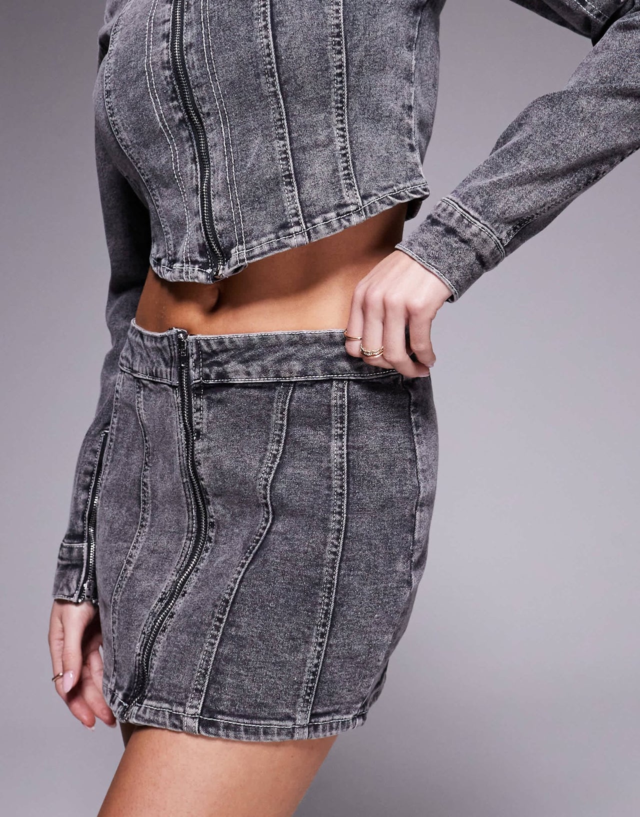 Liquor N Poker denim contrast stitch mini skirt in dark denim - ASOS Sample Sale EU Store