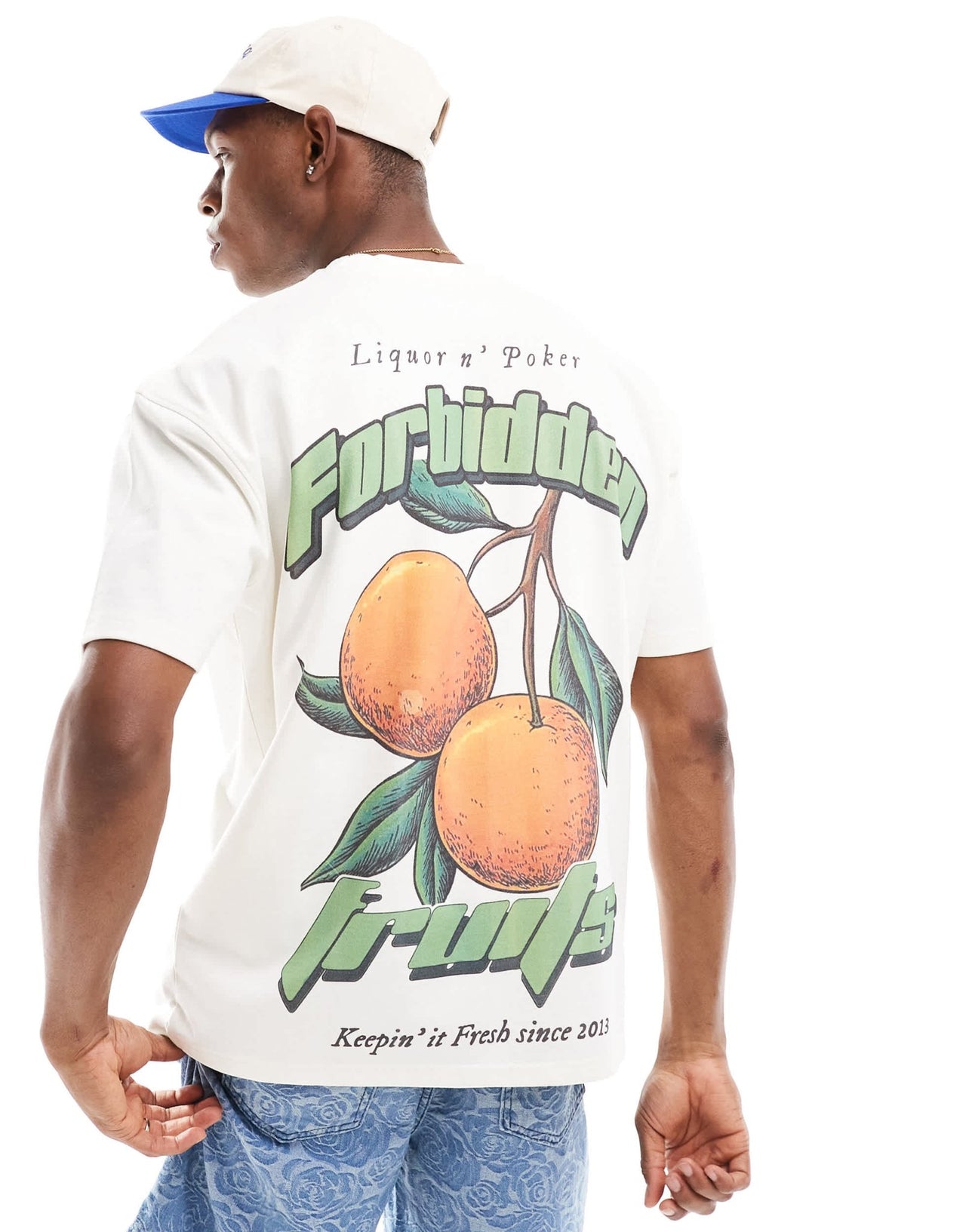 Liquor N Poker oversized t-shirt with fruit back print in white - ASOS Sample Sale EU Store