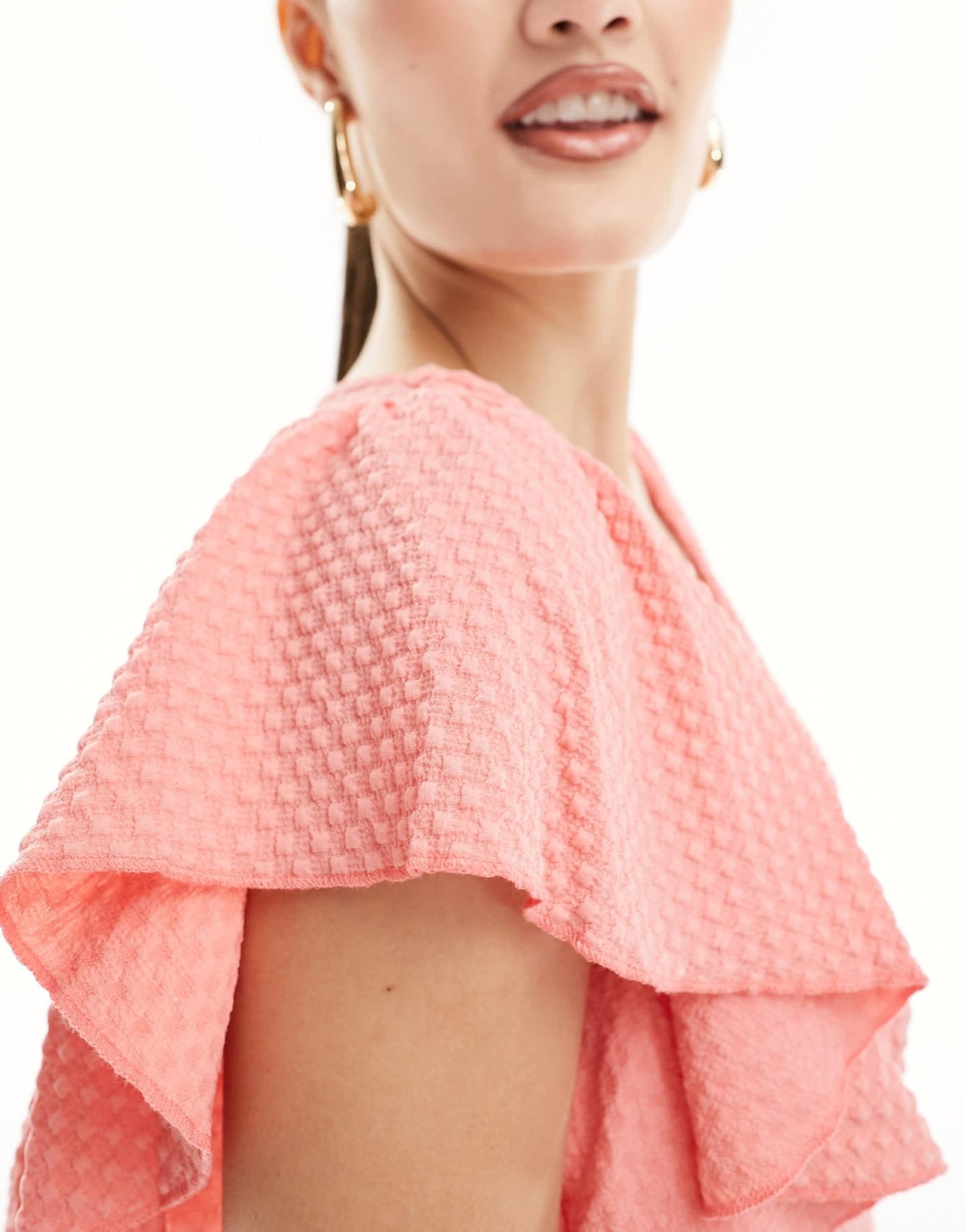 Little Mistress lace detail midaxi flutter sleeve dress in coral - ASOS Sample Sale EU Store