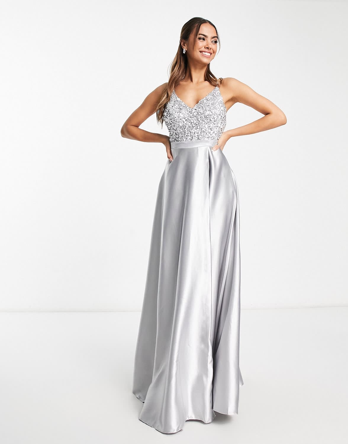 Little Mistress maxi dress with sequin bodice in silver - ASOS Sample Sale EU Store