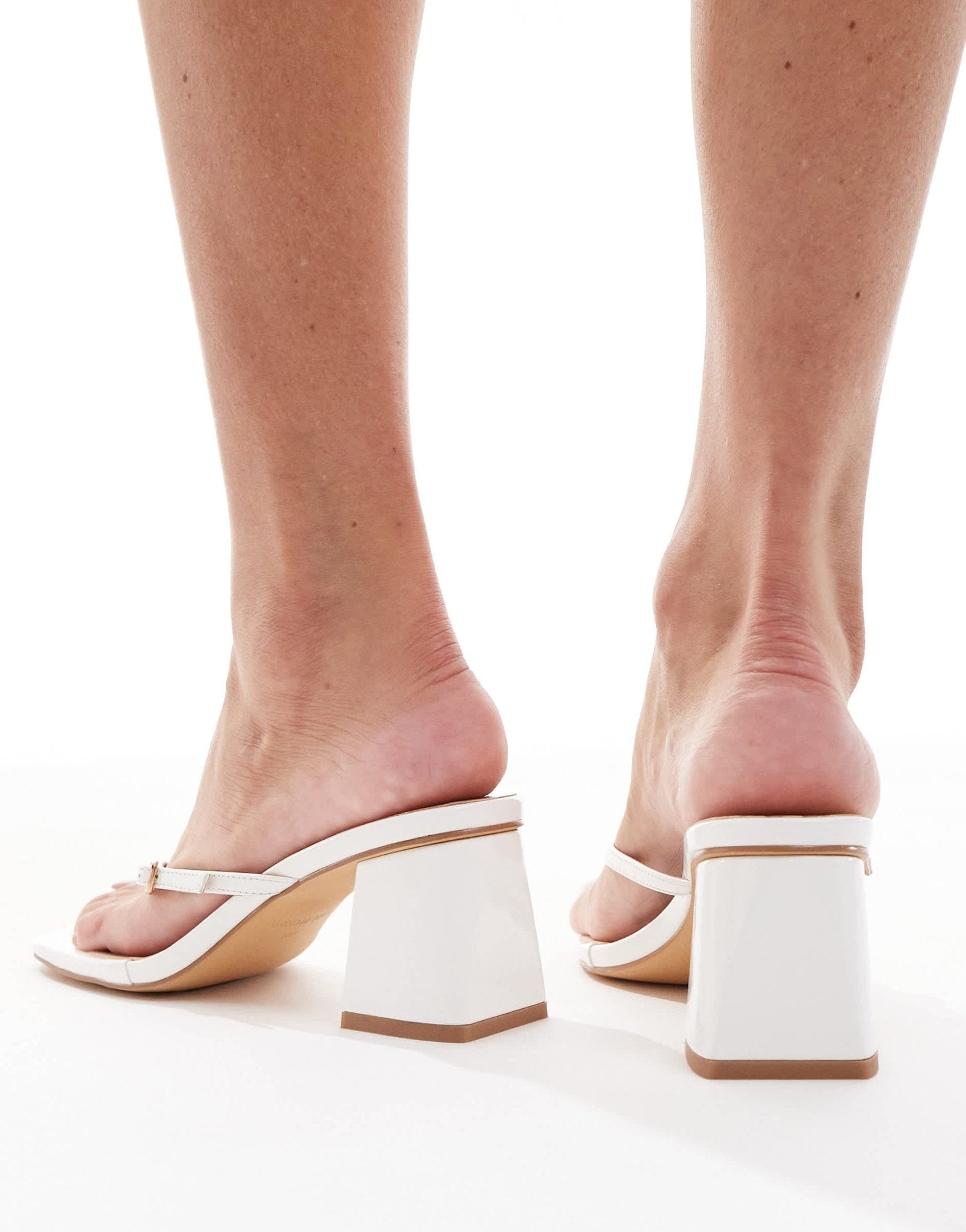 London Rebel buckle detail thong heeled sandals in white - ASOS Sample Sale EU Store