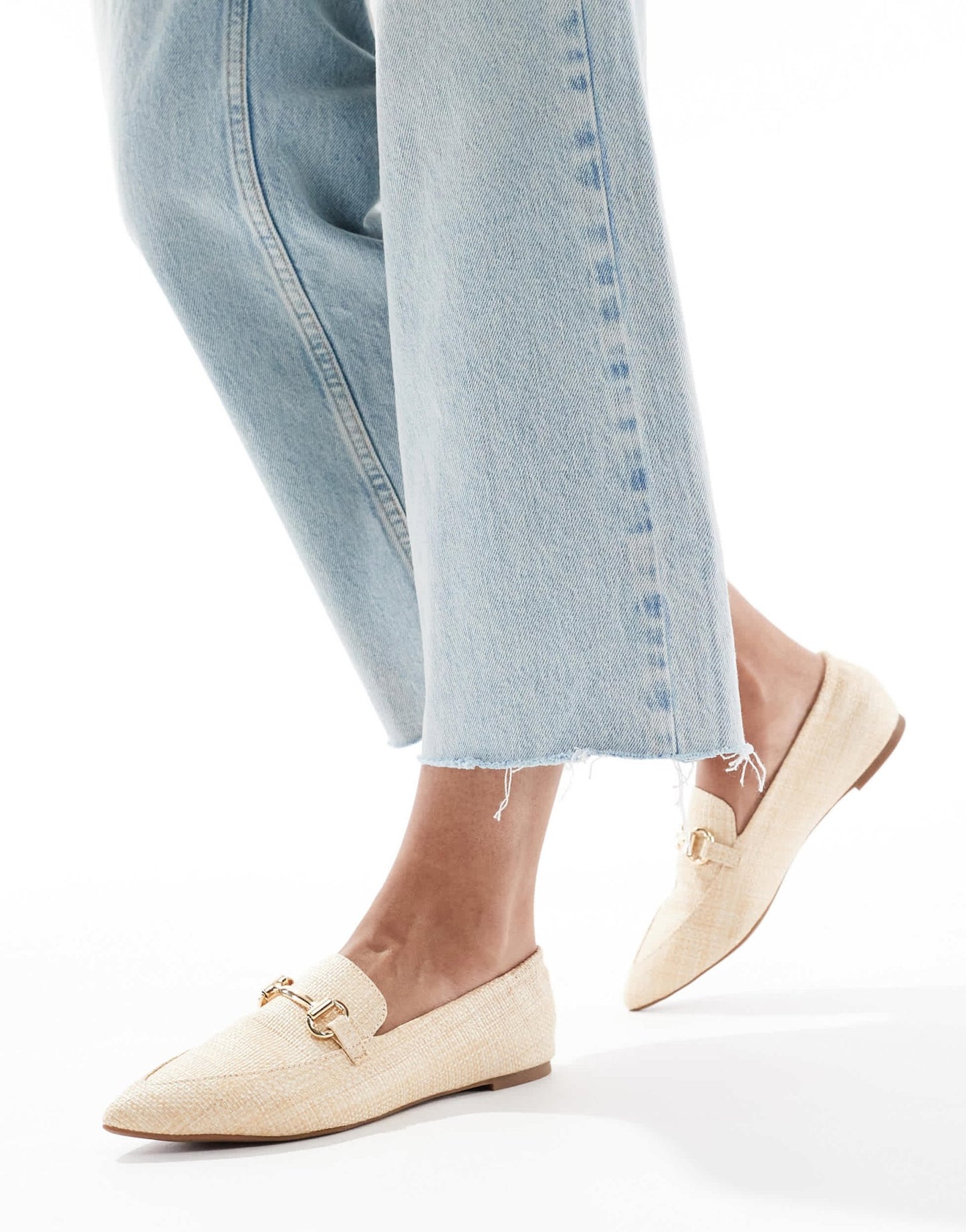 London Rebel Wide Fit buckle detail pointed toe loafer in raffia natural - ASOS Sample Sale EU Store
