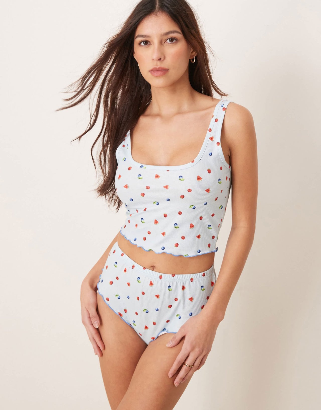 Loungeable fruit print baby waffle vest and knicker pyjama set in blue - ASOS Sample Sale EU Store