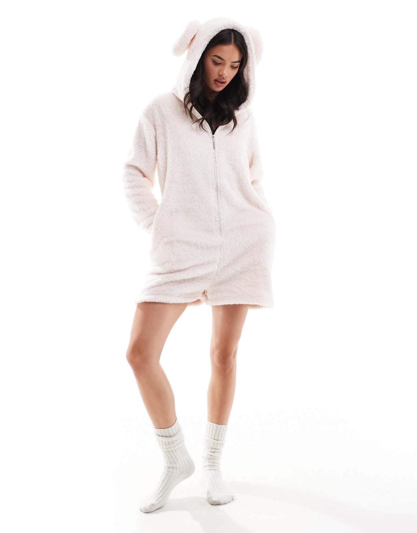 Loungeable sherpa romper with ears in vanilla - ASOS Sample Sale EU Store