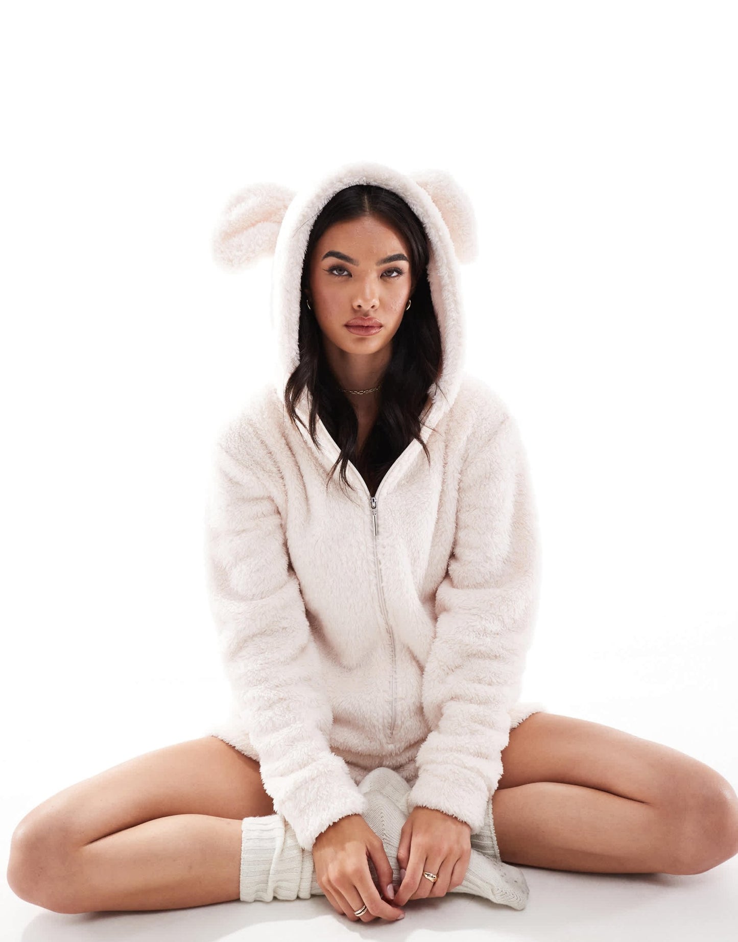 Loungeable sherpa romper with ears in vanilla - ASOS Sample Sale EU Store