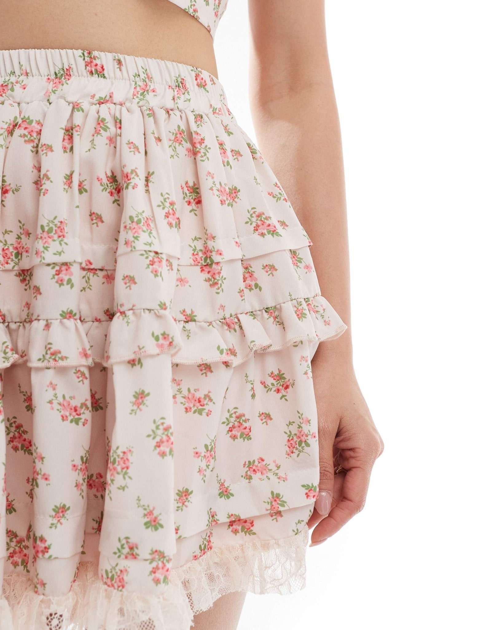 Love Triangle lace trim mini skirt co - ord in pink floral - ASOS Sample Sale EU Store