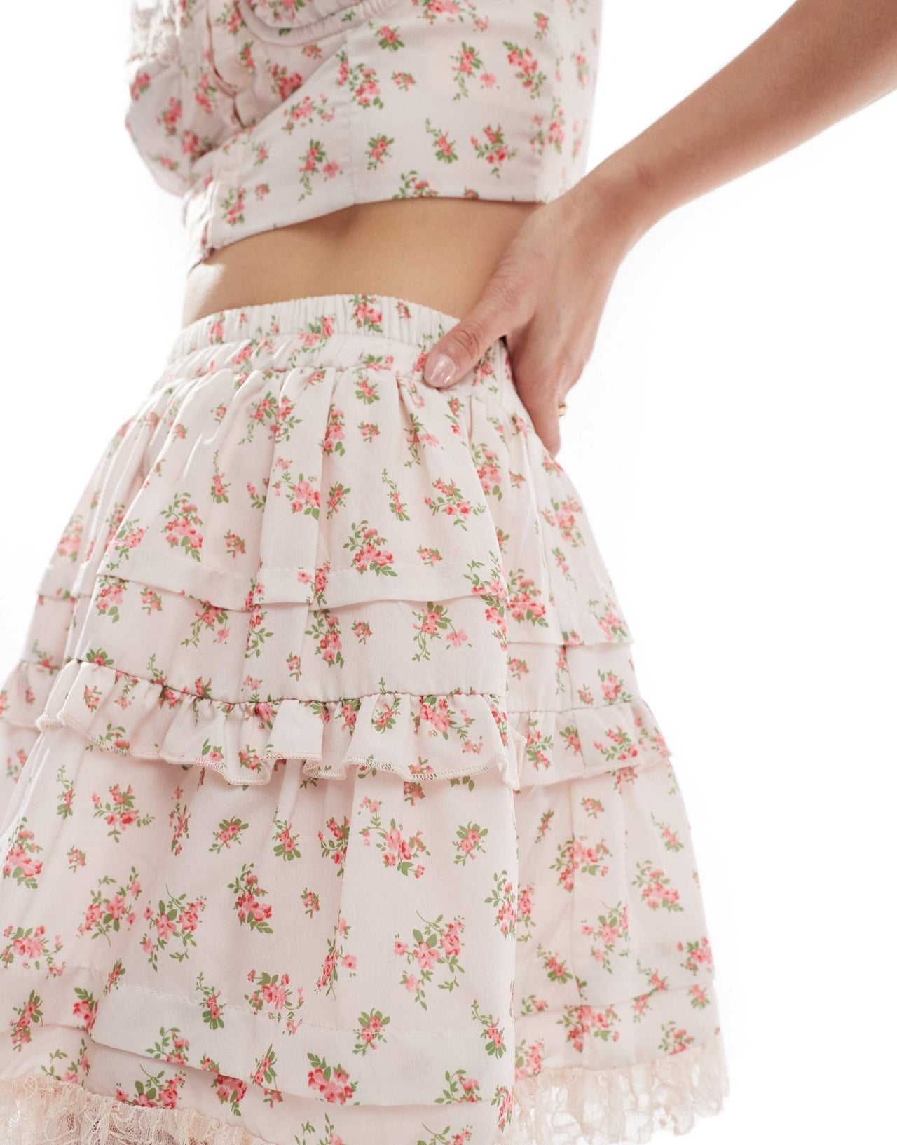 Love Triangle lace trim mini skirt co - ord in pink floral - ASOS Sample Sale EU Store