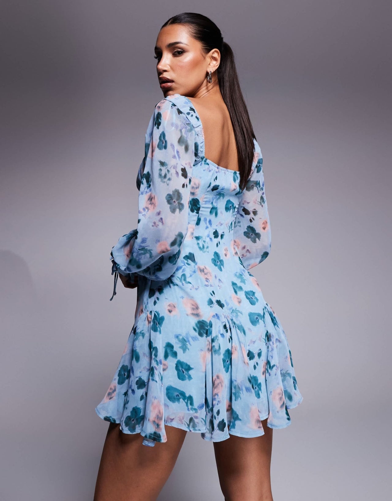 Love Triangle milkmaid mini dress with tie detail in blue floral - ASOS Sample Sale EU Store