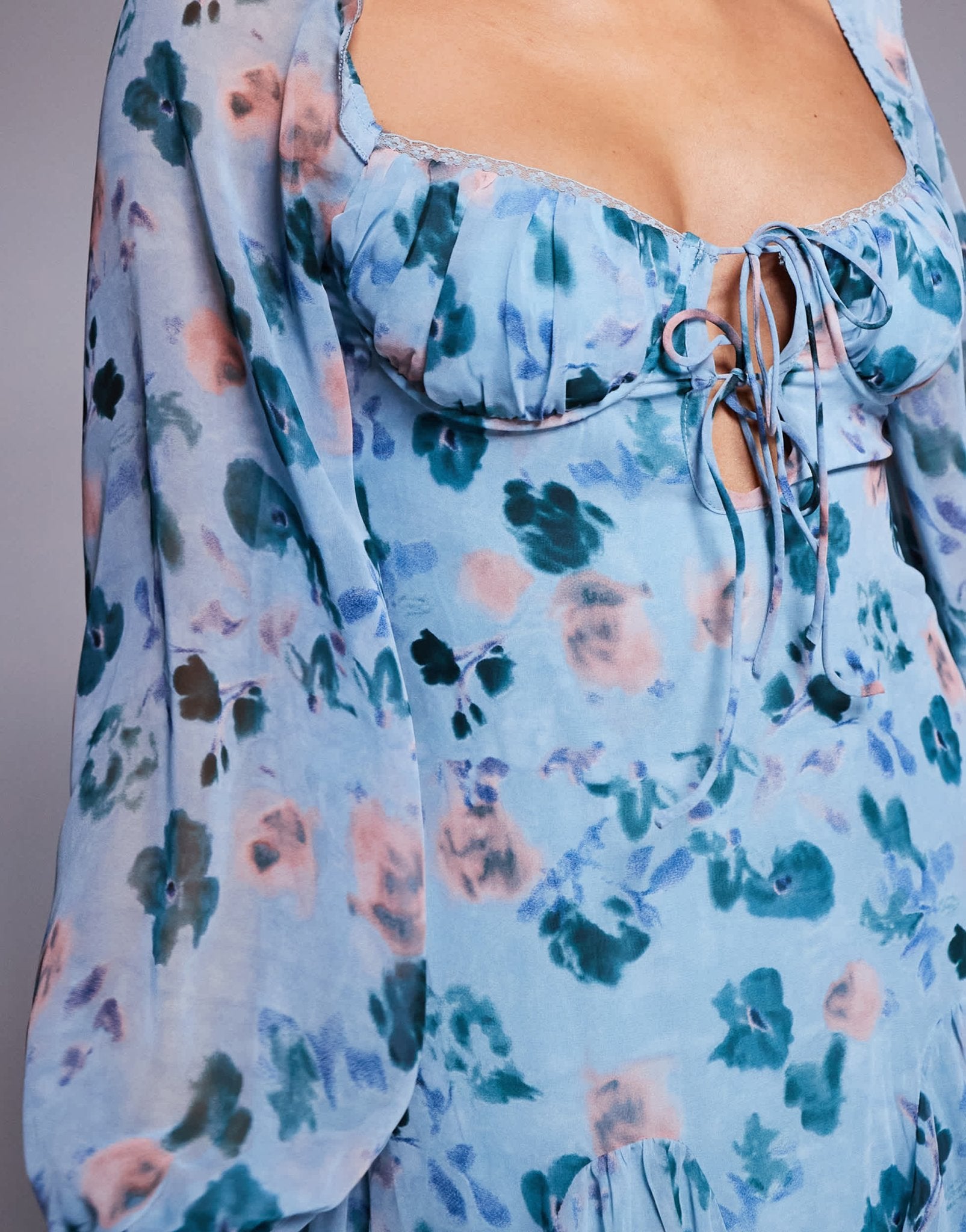 Love Triangle milkmaid mini dress with tie detail in blue floral - ASOS Sample Sale EU Store