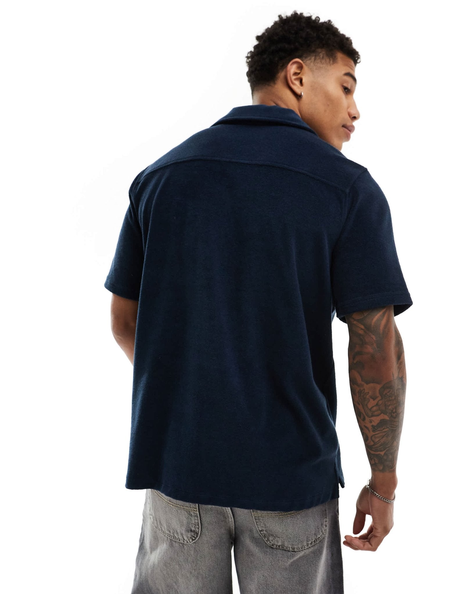 Lyle & Scott towelling short sleeve revere collar resort shirt in navy - ASOS Sample Sale EU Store