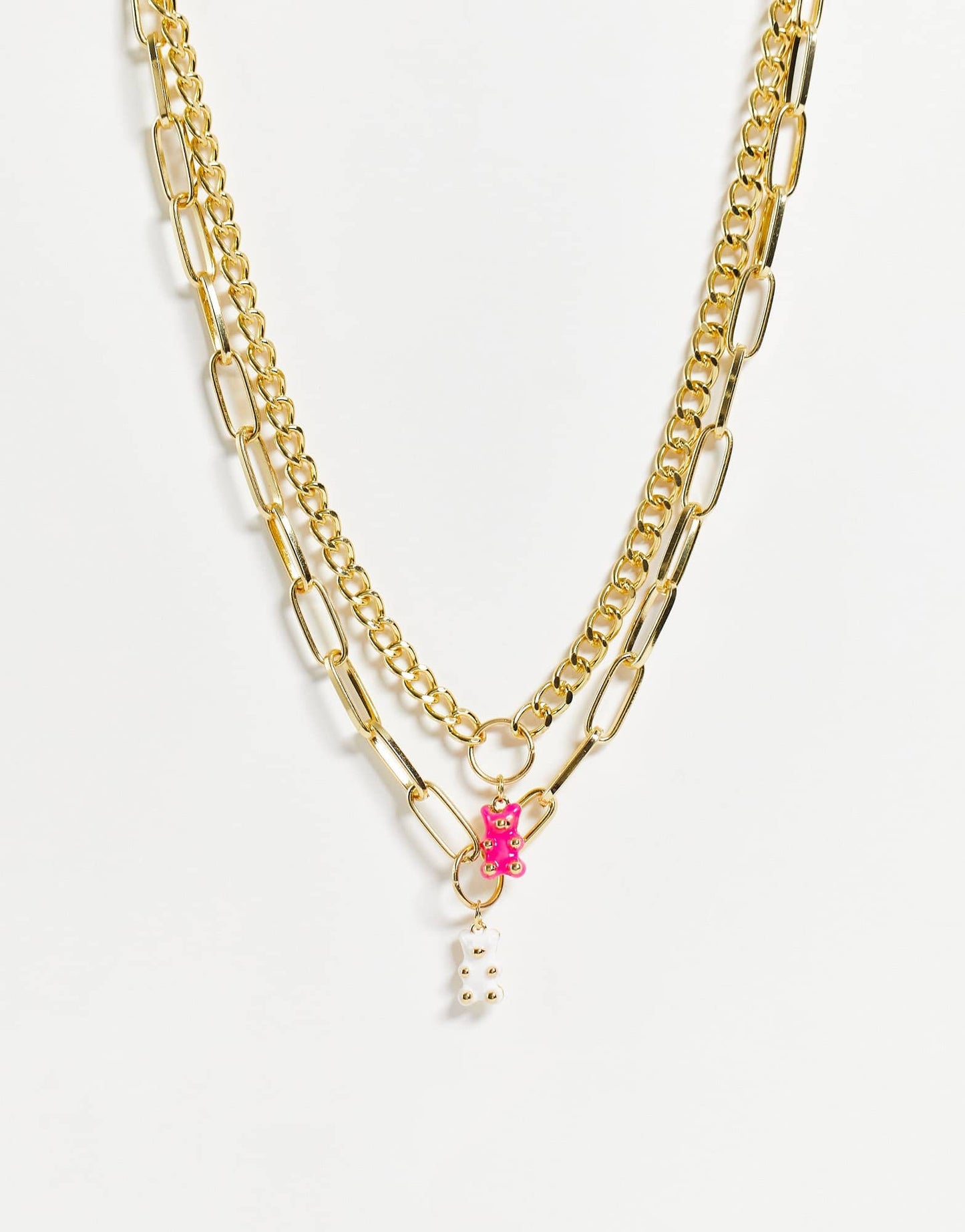 Madein chunky chain necklaces in gold with a pink and white gummy bear charm - ASOS Sample Sale EU Store