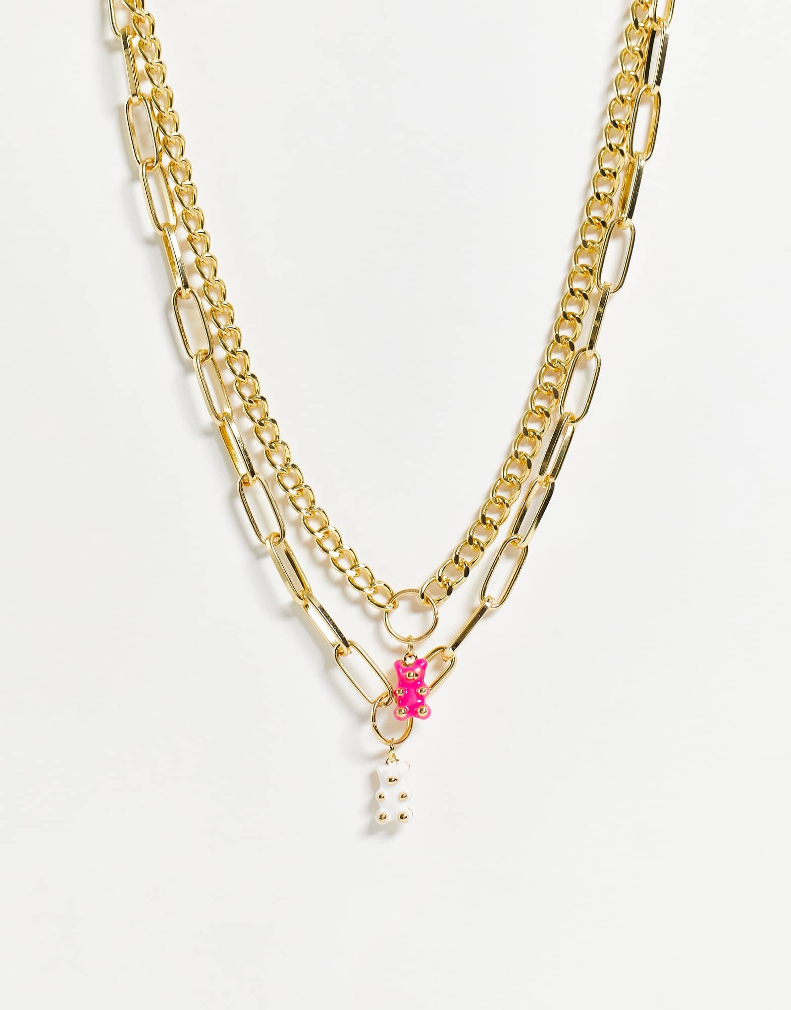 Madein chunky chain necklaces in gold with a pink and white gummy bear charm - ASOS Sample Sale EU Store