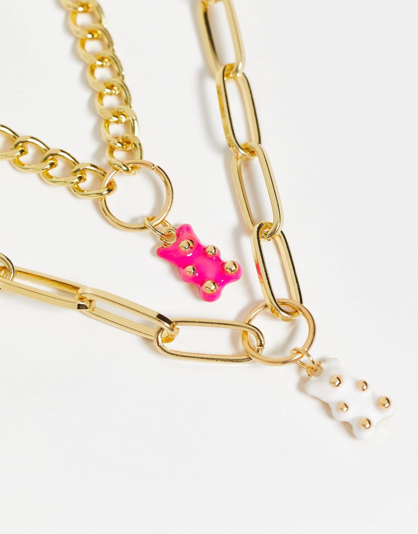Madein chunky chain necklaces in gold with a pink and white gummy bear charm - ASOS Sample Sale EU Store
