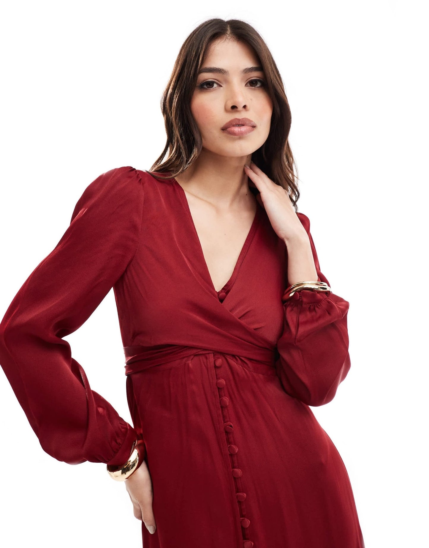 Maids to Measure Bridesmaid long sleeve button front maxi dress in burgundy - ASOS Sample Sale EU Store