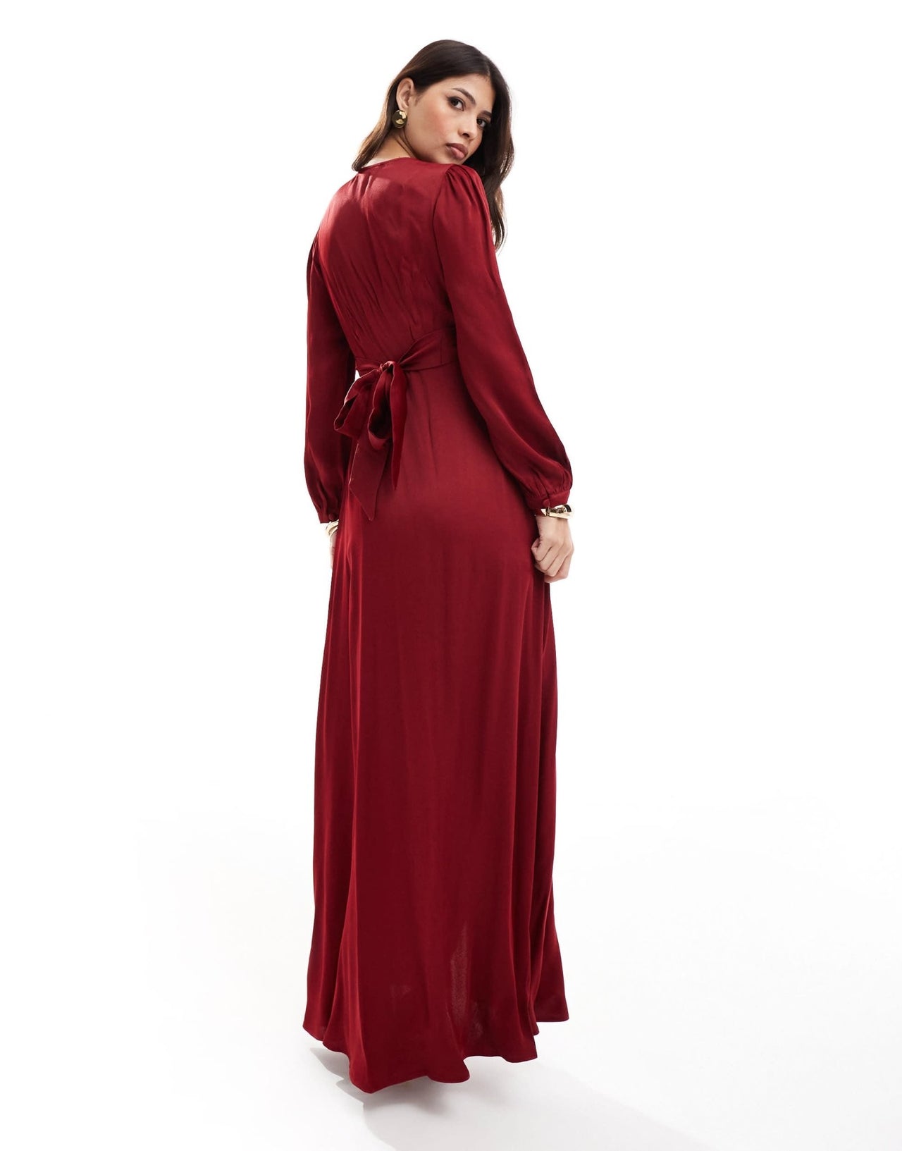 Maids to Measure Bridesmaid long sleeve button front maxi dress in burgundy - ASOS Sample Sale EU Store