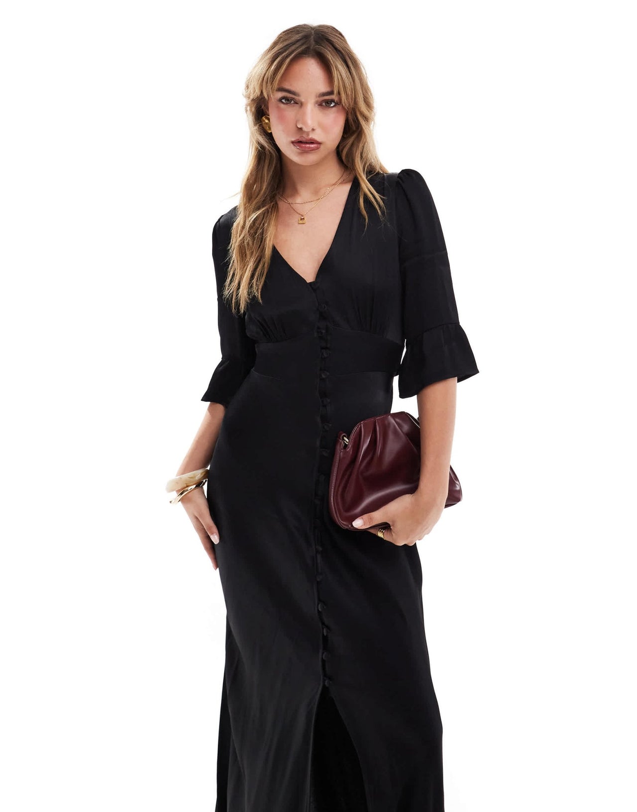 Maids to Measure Bridesmaid v neck button front maxi dress in black - ASOS Sample Sale EU Store