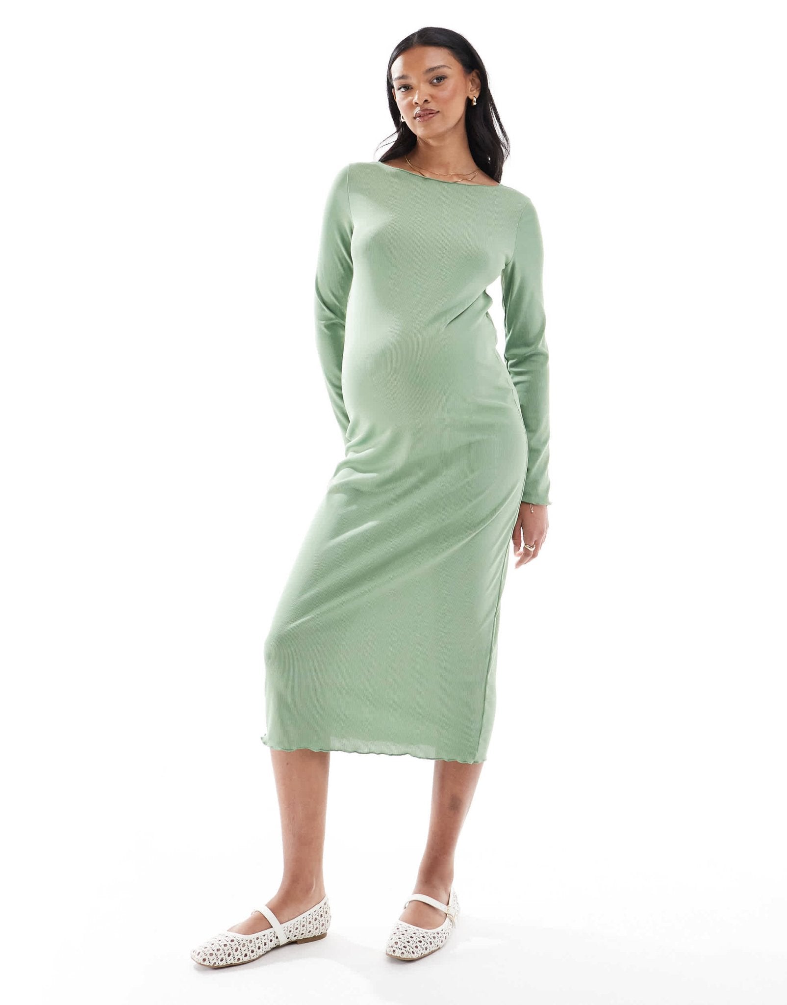 Mamalicious Maternity boat neck jersey midi dress in khaki - ASOS Sample Sale EU Store