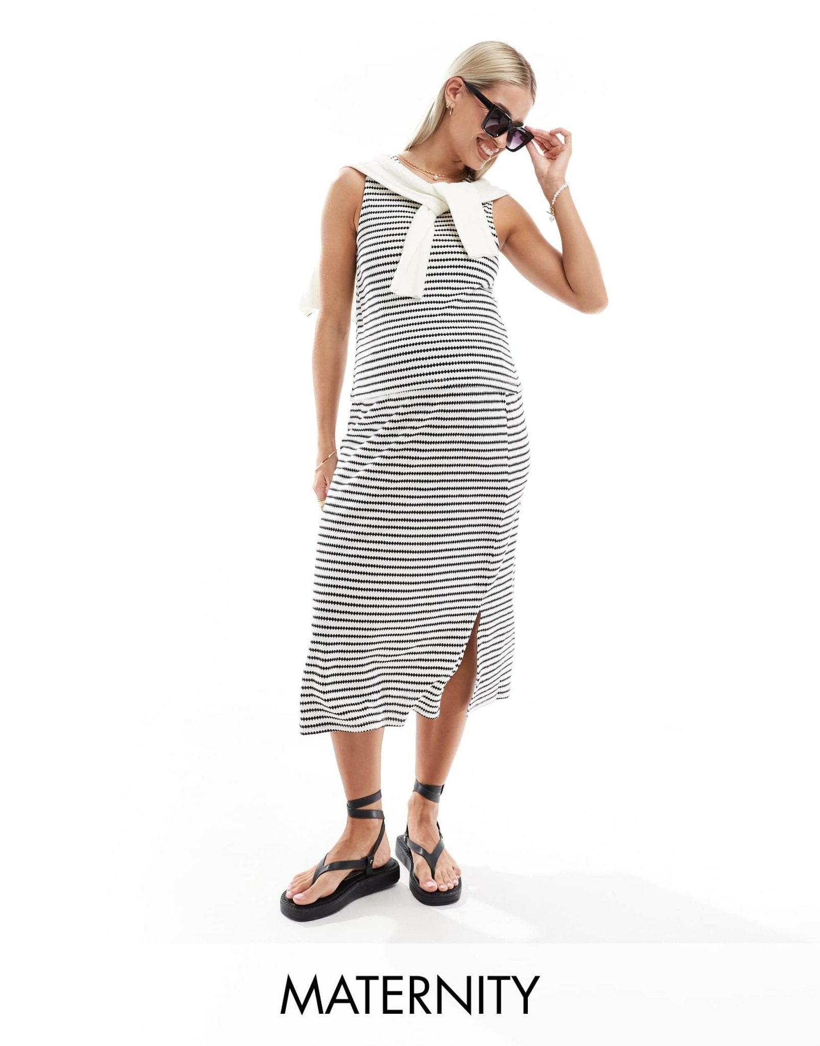 Mamalicious Maternity fine knit midi skirt co - ord in mono stripe - ASOS Sample Sale EU Store