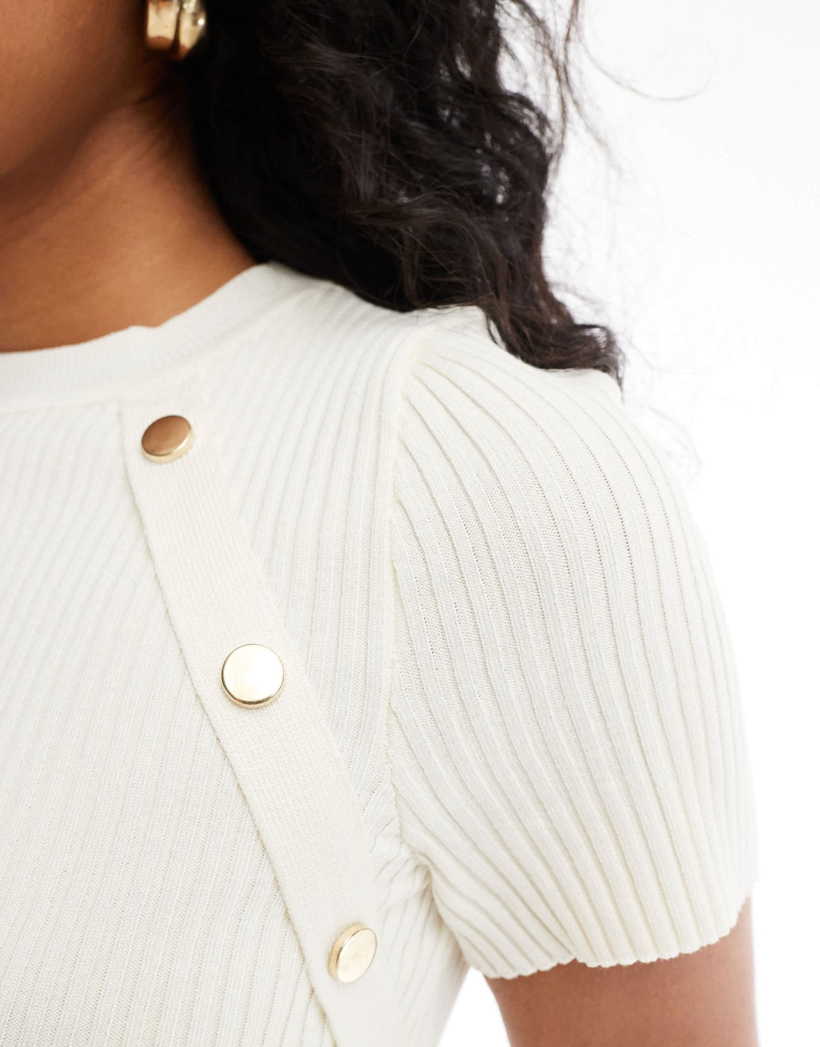 Mango button detail knitted t-shirt in white - ASOS Sample Sale EU Store