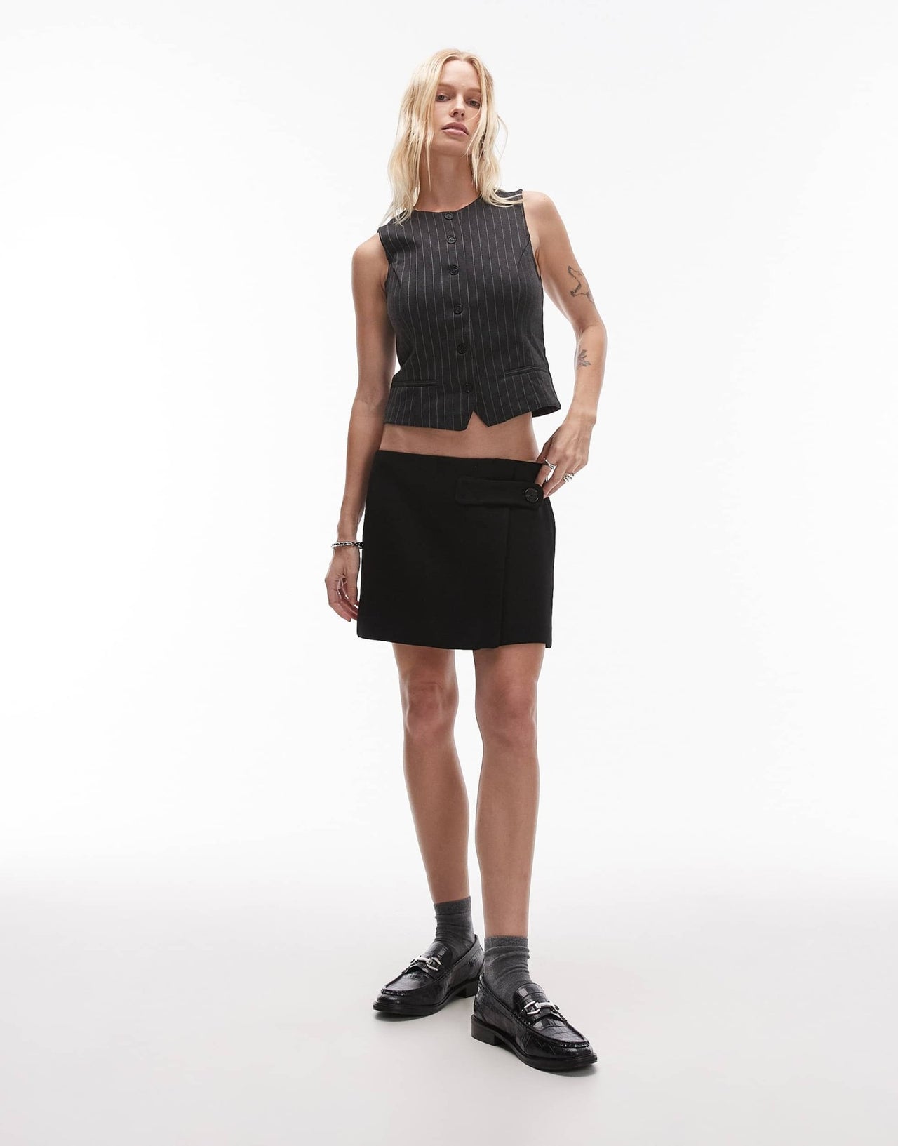 Mango button tab mini skirt in black - ASOS Sample Sale EU Store